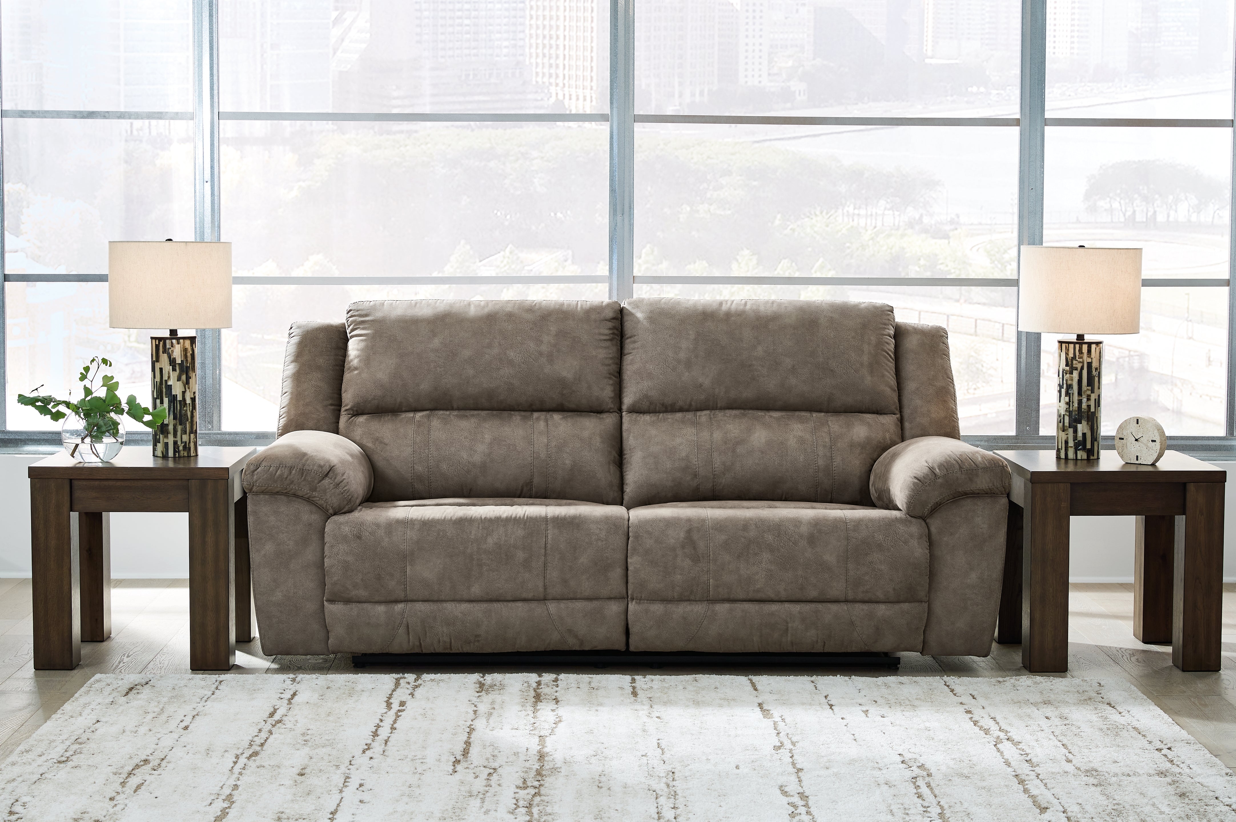 Leasing Furniture - Ashley Furniture - Laresview Living Room - 2 Seat Reclining Sofa / Fossil - 3720381