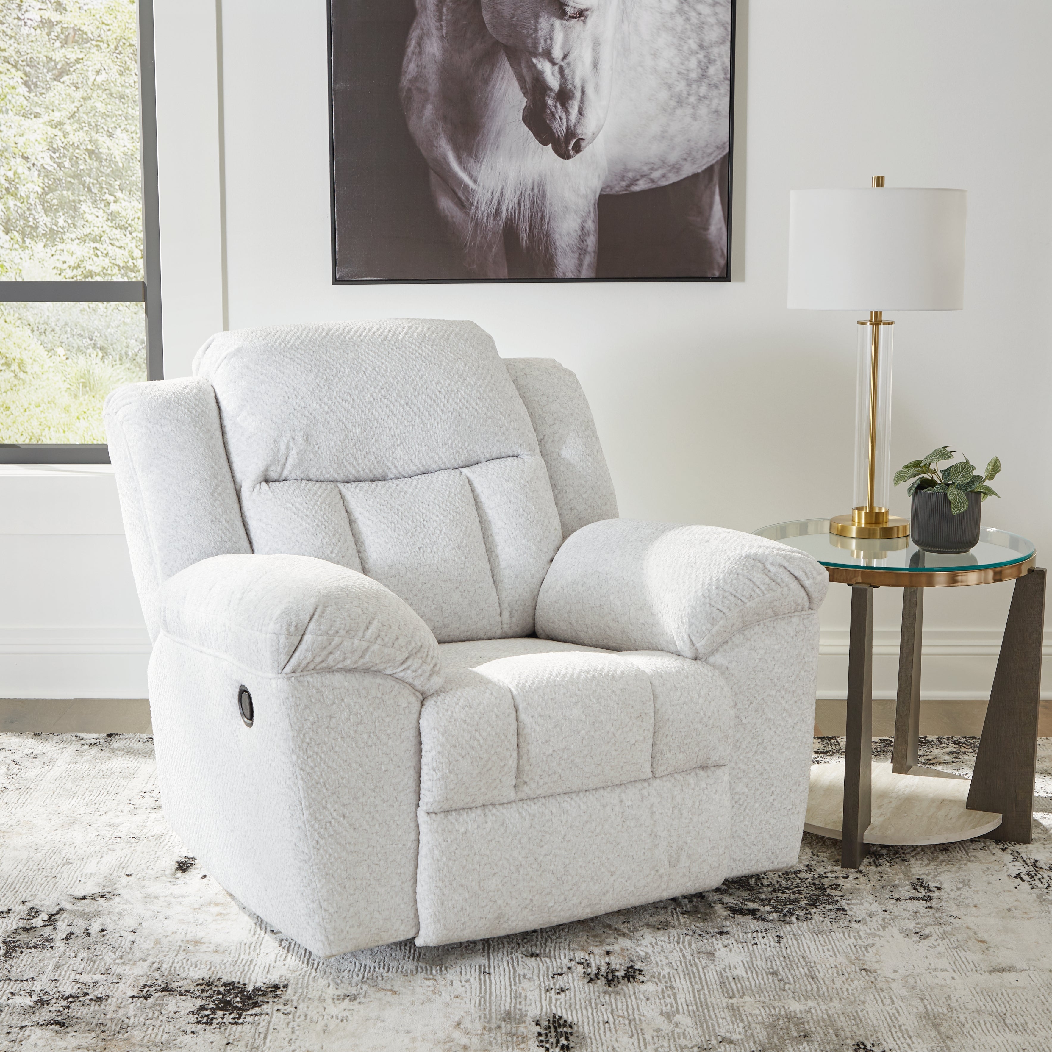 Leasing Furniture - Ashley Furniture - Frohn Living Room - Rocker Recliner / Snow - 3740525