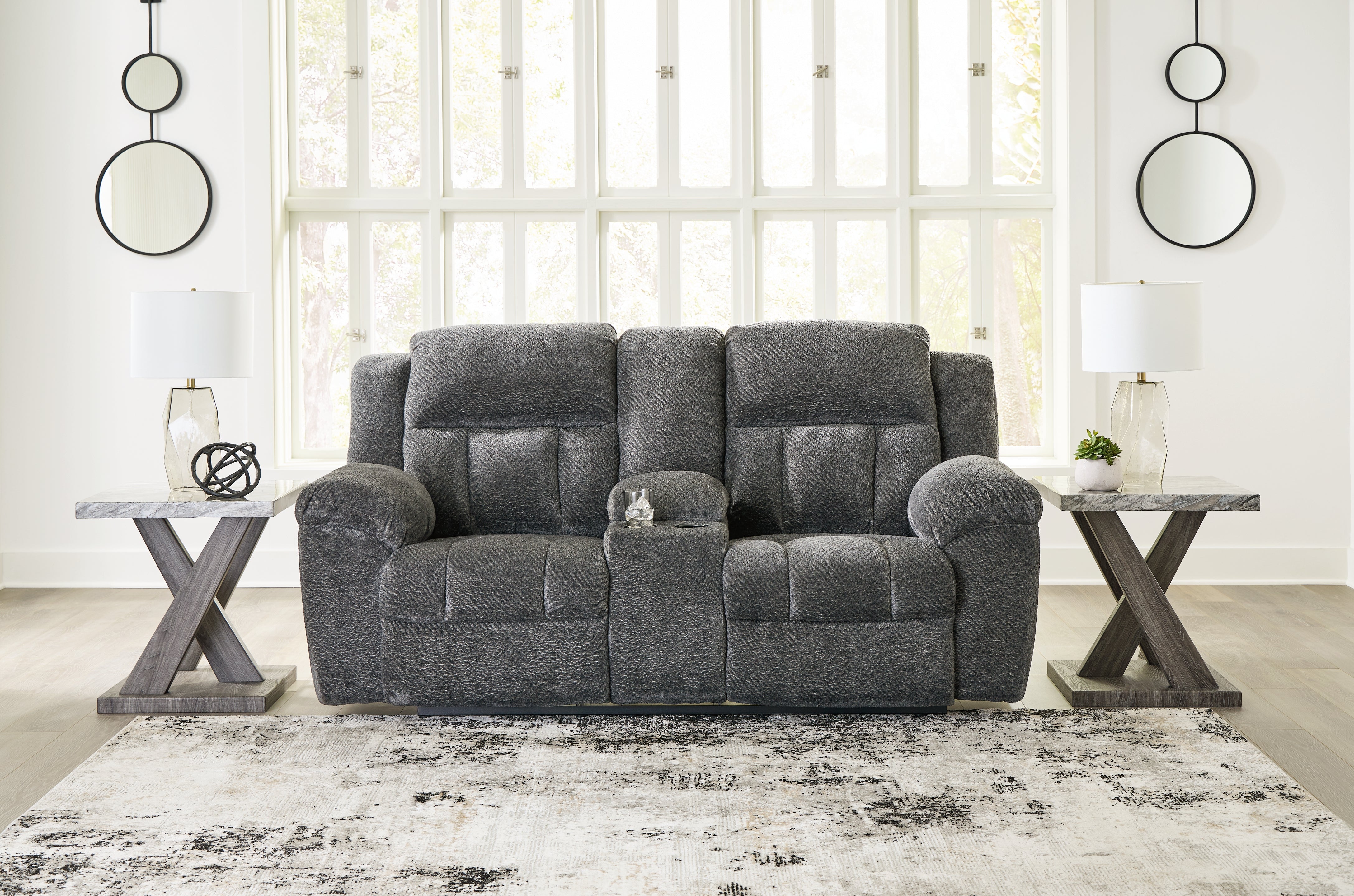 Leasing Furniture - Ashley Furniture - Frohn Living Room - DBL Rec Loveseat w/Console / Graphite - 3740694