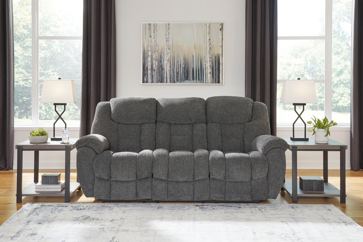 Leasing Furniture - Ashley Furniture - Foreside Living Room - DBL Rec Loveseat w/Console / Charcoal - 3810494