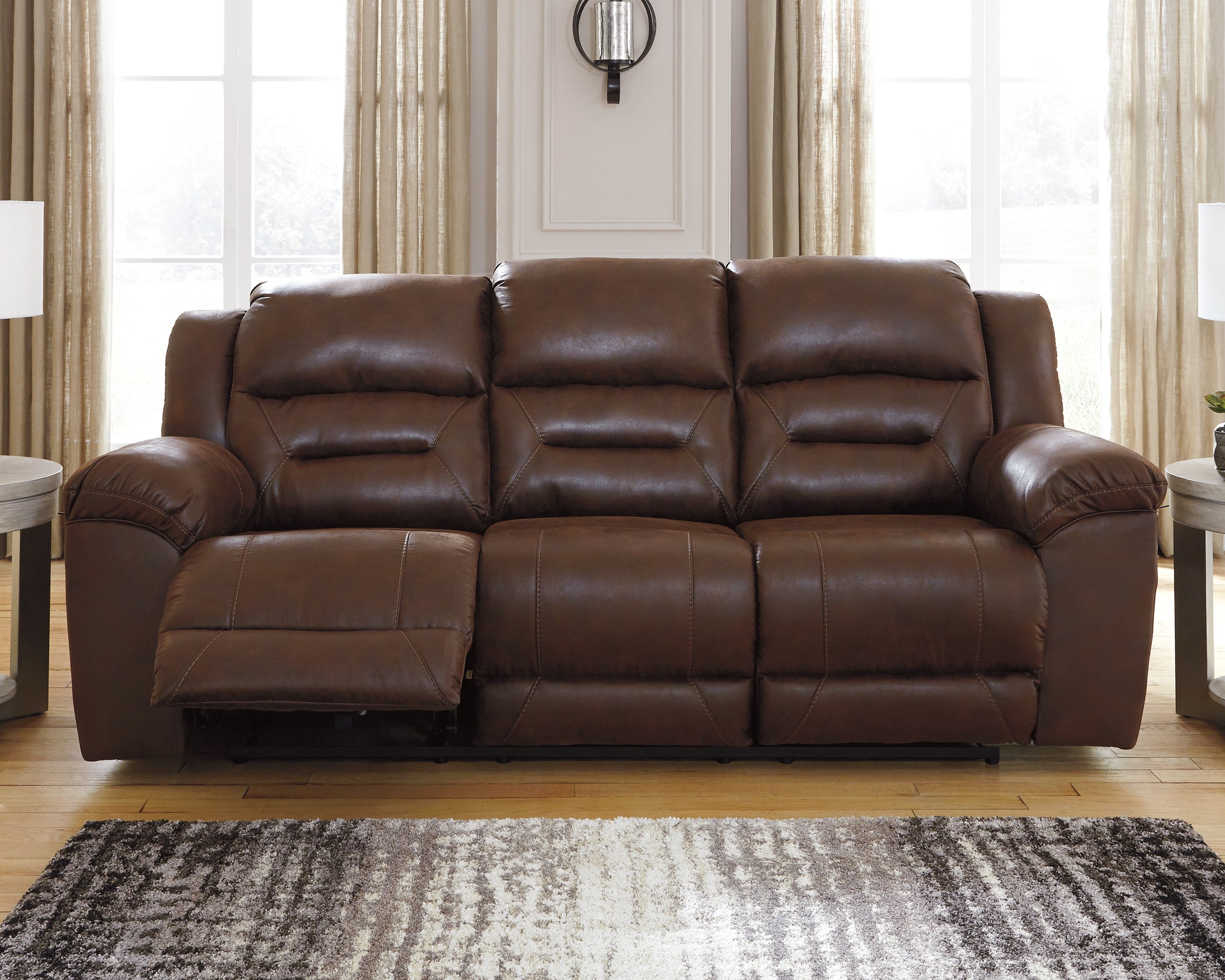 Leasing Furniture - Ashley Furniture - Stoneland Living Room - Reclining Power Sofa / Chocolate - 3990487