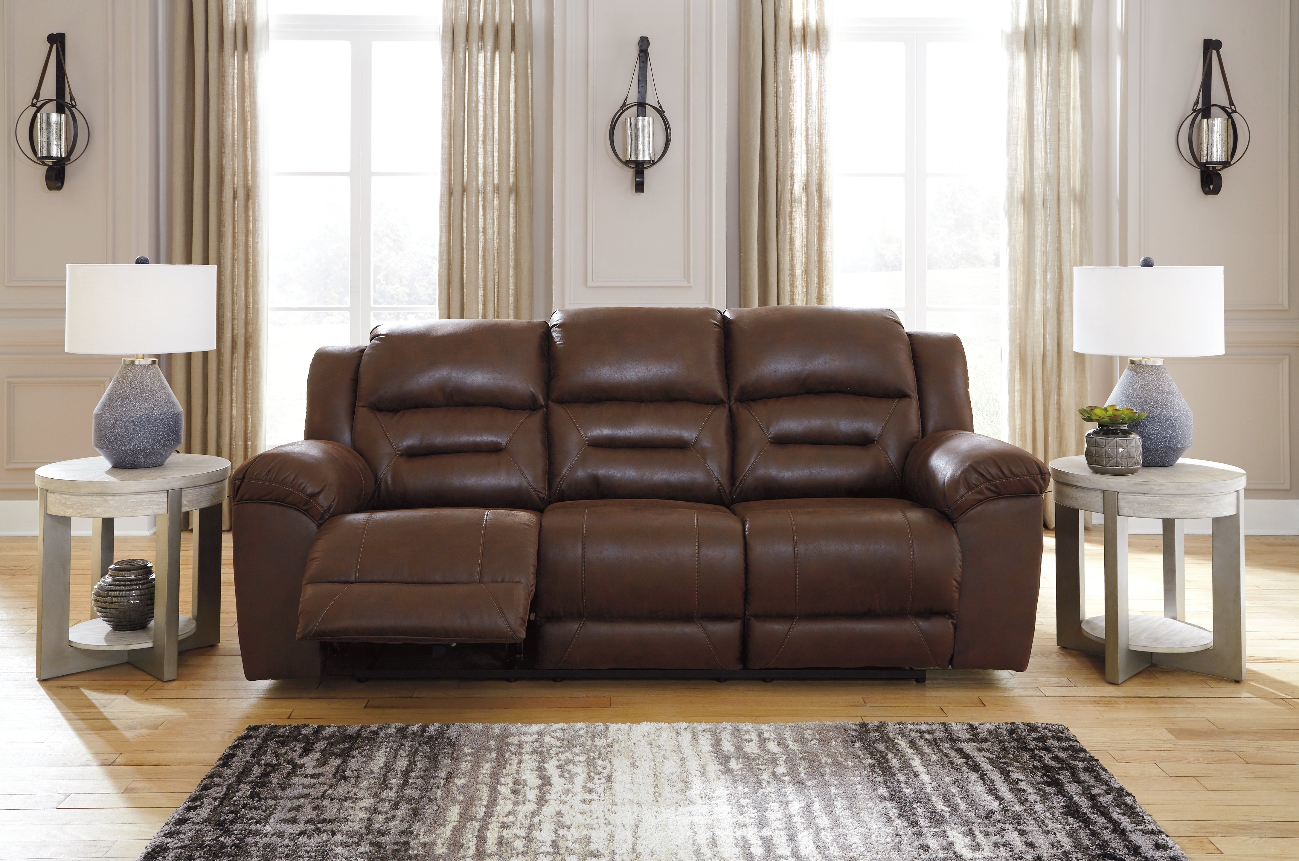 Leasing Furniture - Ashley Furniture - Stoneland Living Room - Reclining Sofa / Chocolate - 3990488