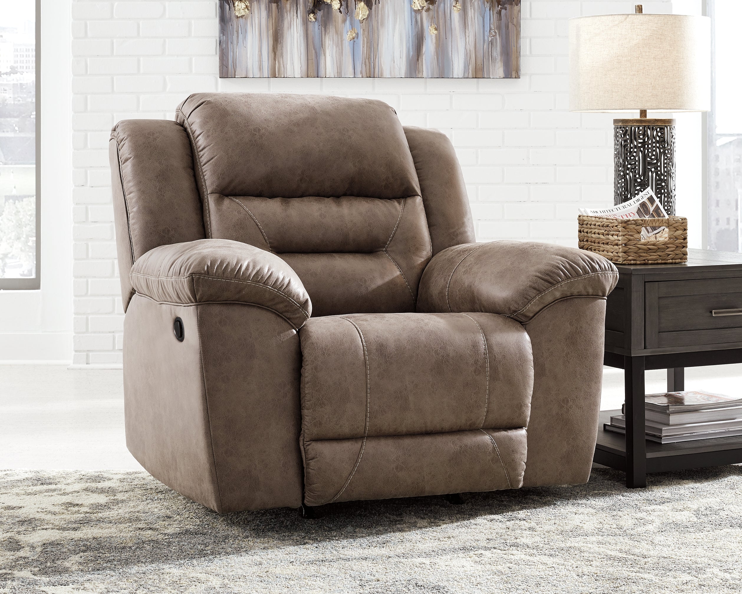 Leasing Furniture - Ashley Furniture - Stoneland Living Room - Rocker Recliner / Fossil - 3990525