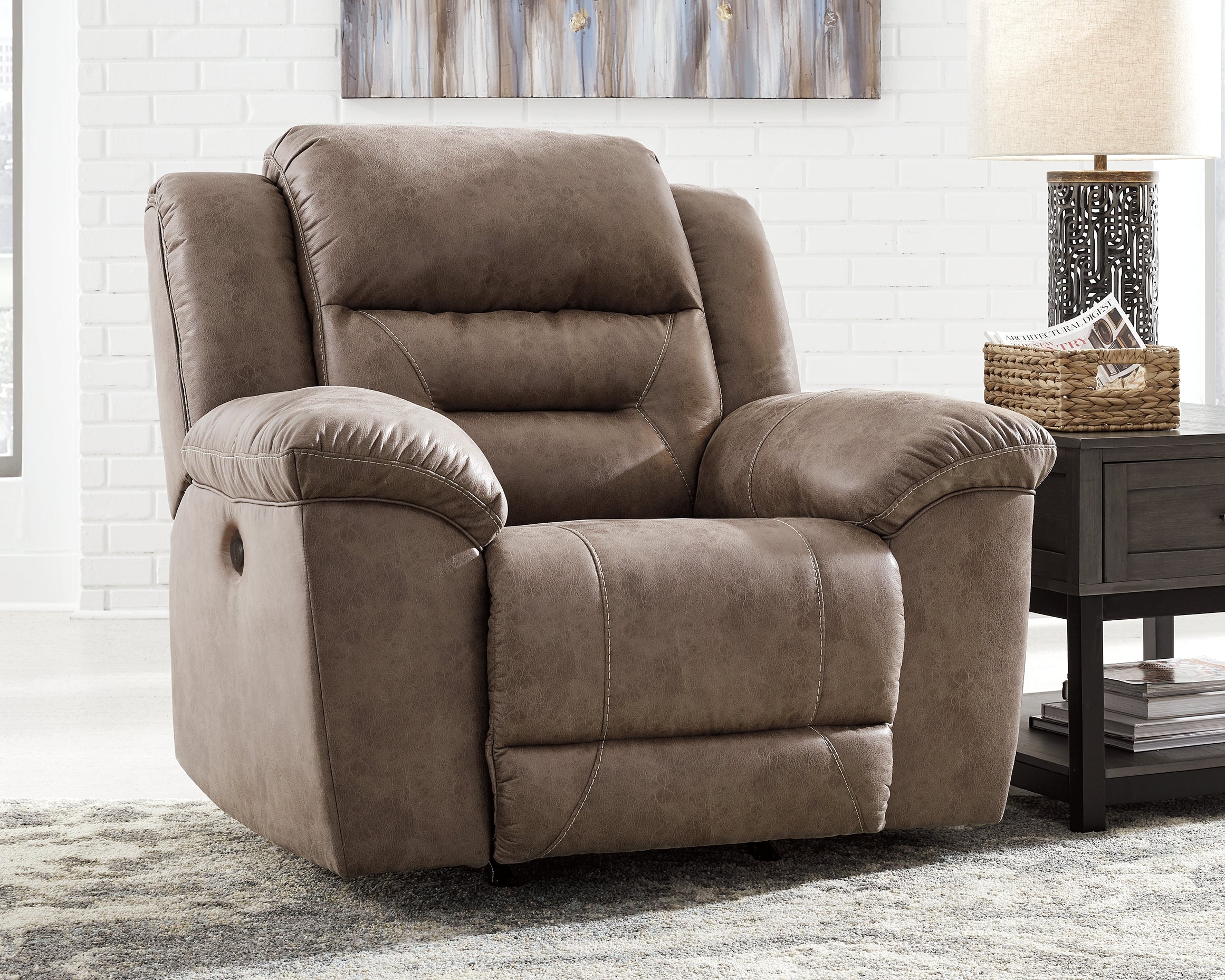 Leasing Furniture - Ashley Furniture - Stoneland Living Room - Reclining Power Sofa / Fossil - 3990587