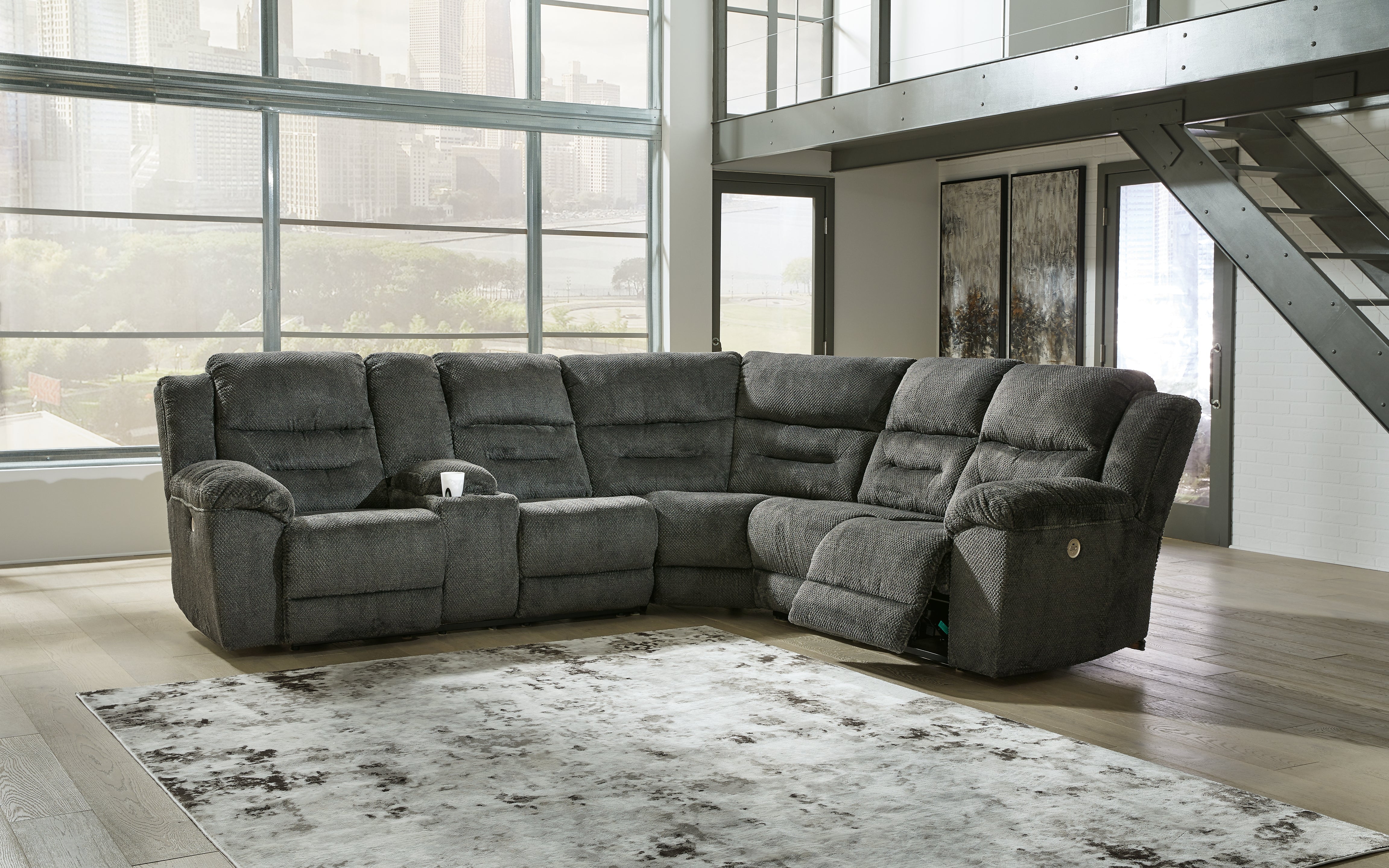 Leasing Furniture - Ashley Furniture - Nettington Sectional - 3-Piece Power Reclining Sectional / Smoke - 44101S1