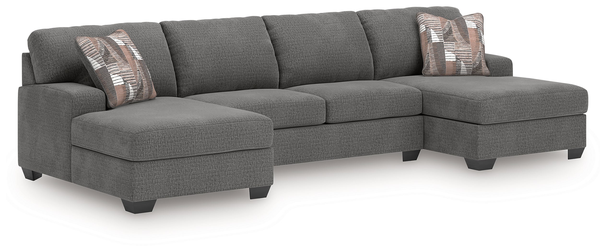 Leasing Furniture - Ashley Furniture - Newellen Sectional - RAF 3-Piece Sectional with Double Chaise / Greystone - 48405S3