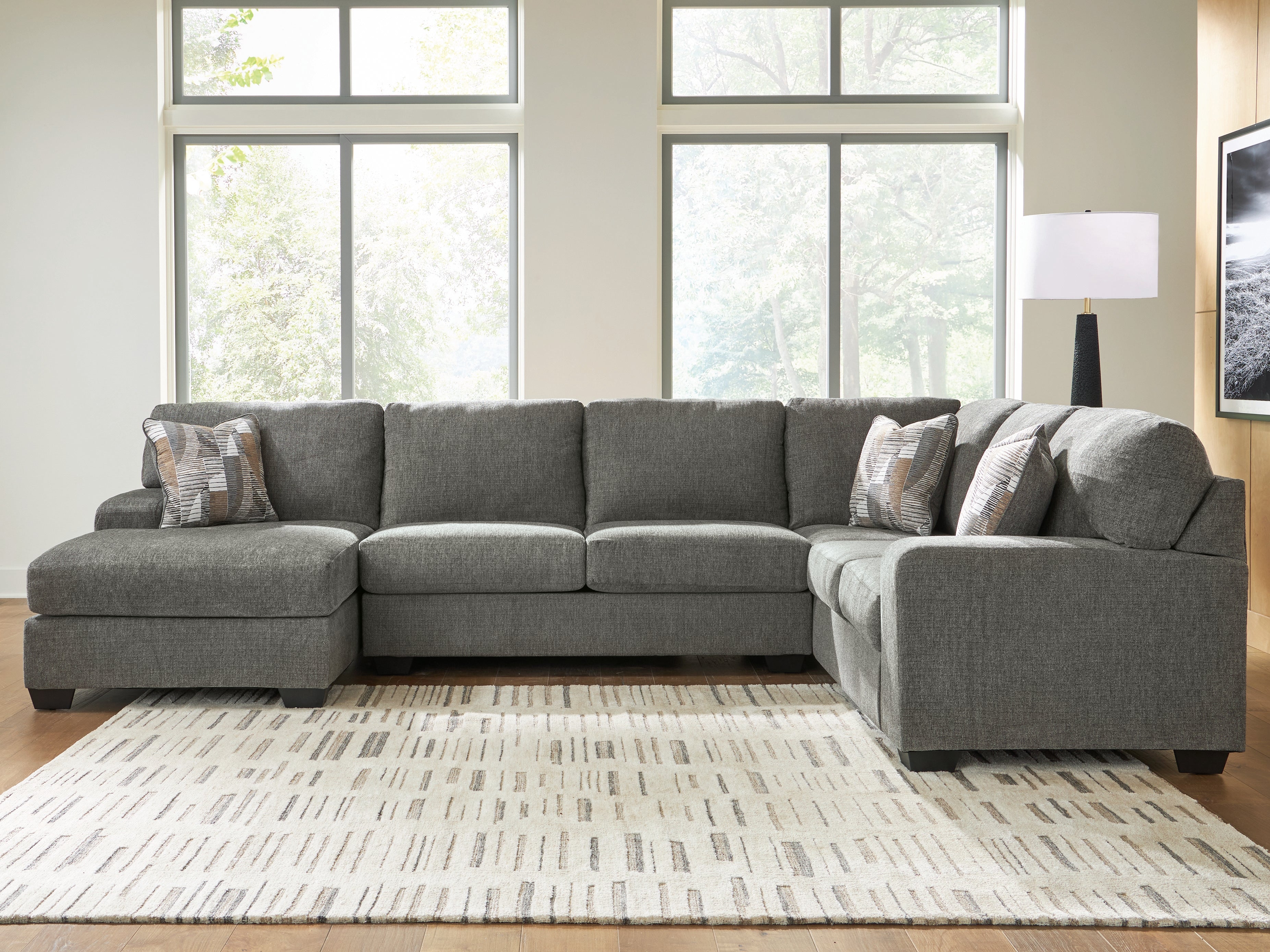 Leasing Furniture - Ashley Furniture - Clarington Sectional - RAF 3-Piece Sectional with Chaise / Greystone - PC48405S1