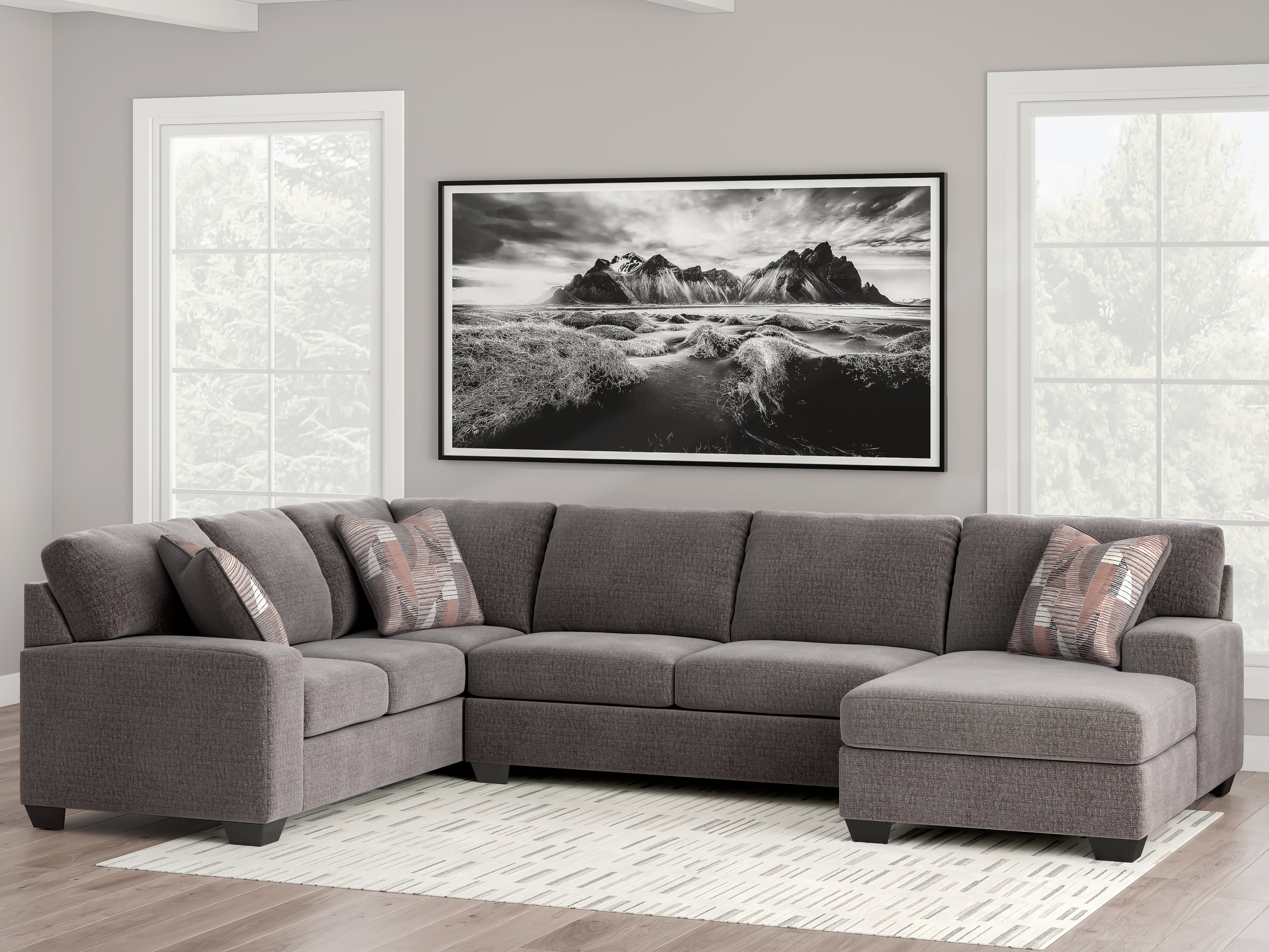Leasing Furniture - Ashley Furniture - Newellen Sectional - LAF 3-Piece Sectional with Chaise / Greystone - 48405S2