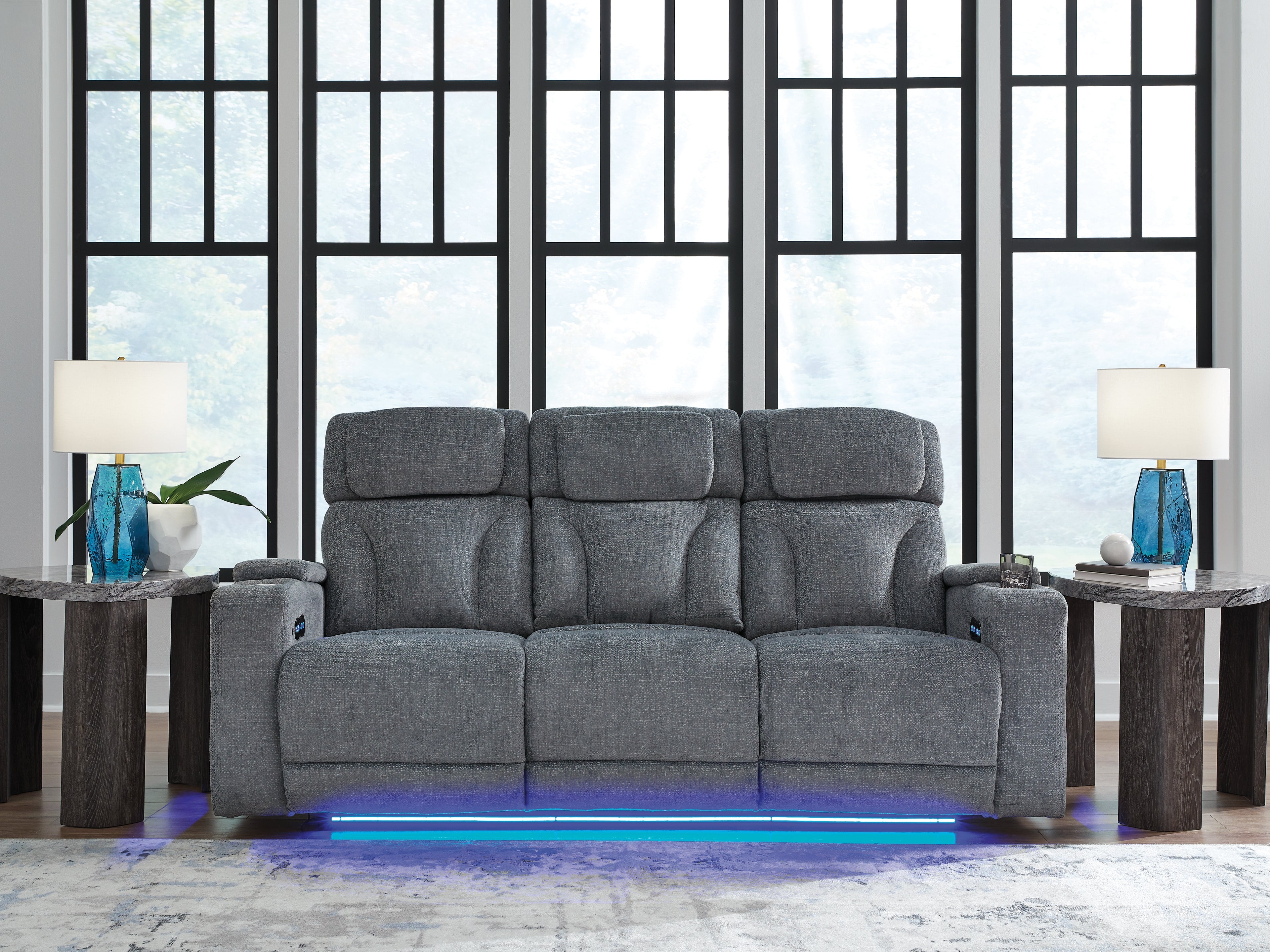 Leasing Furniture - Ashley Furniture - Studio Cave Living Room - PWR REC Sofa with ADJ Headrest / Steel - PC4980215
