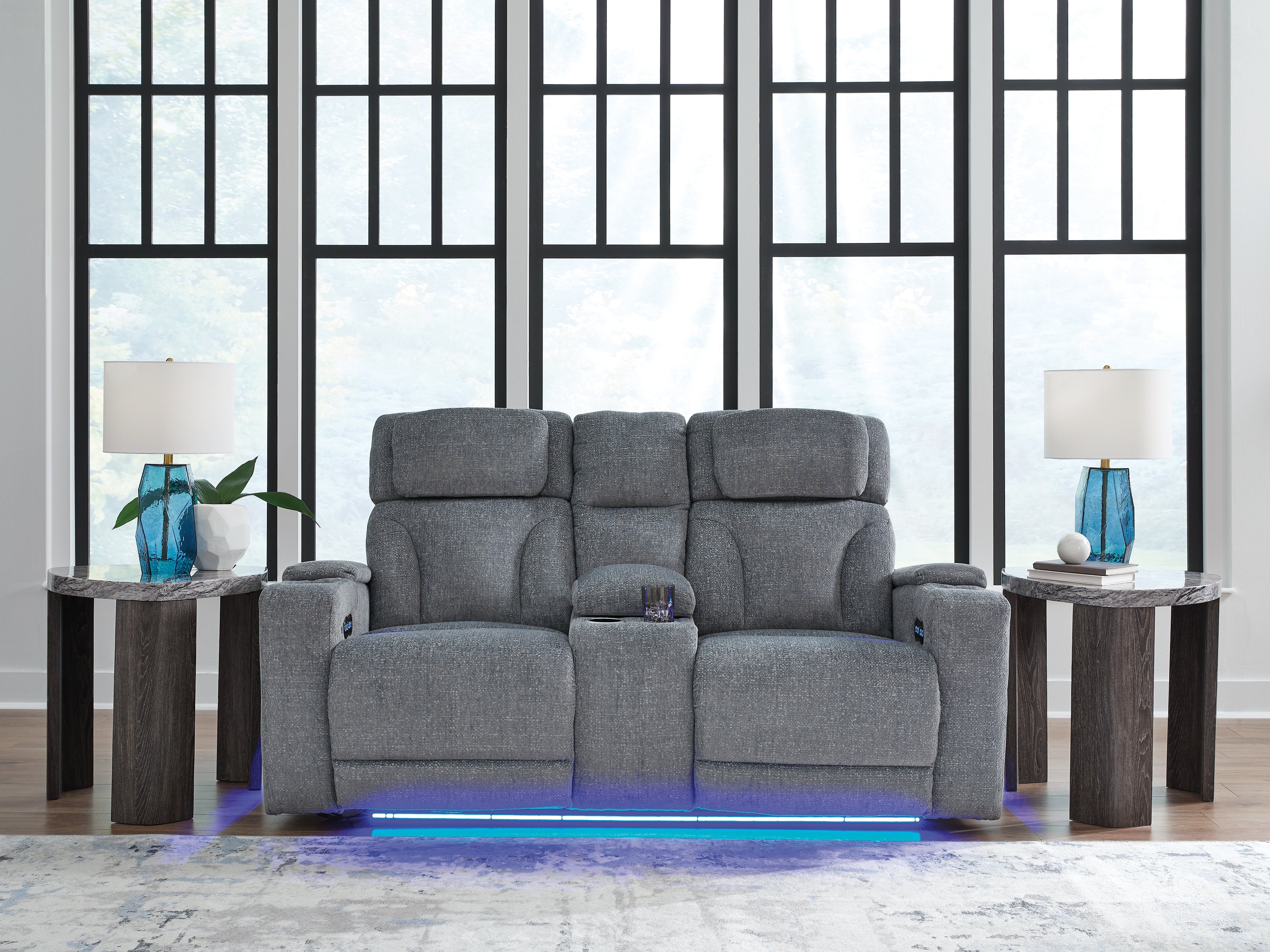 Leasing Furniture - Ashley Furniture - Studio Cave Living Room - PWR REC Loveseat/CON/ADJ HDRST / Steel - PC4980218