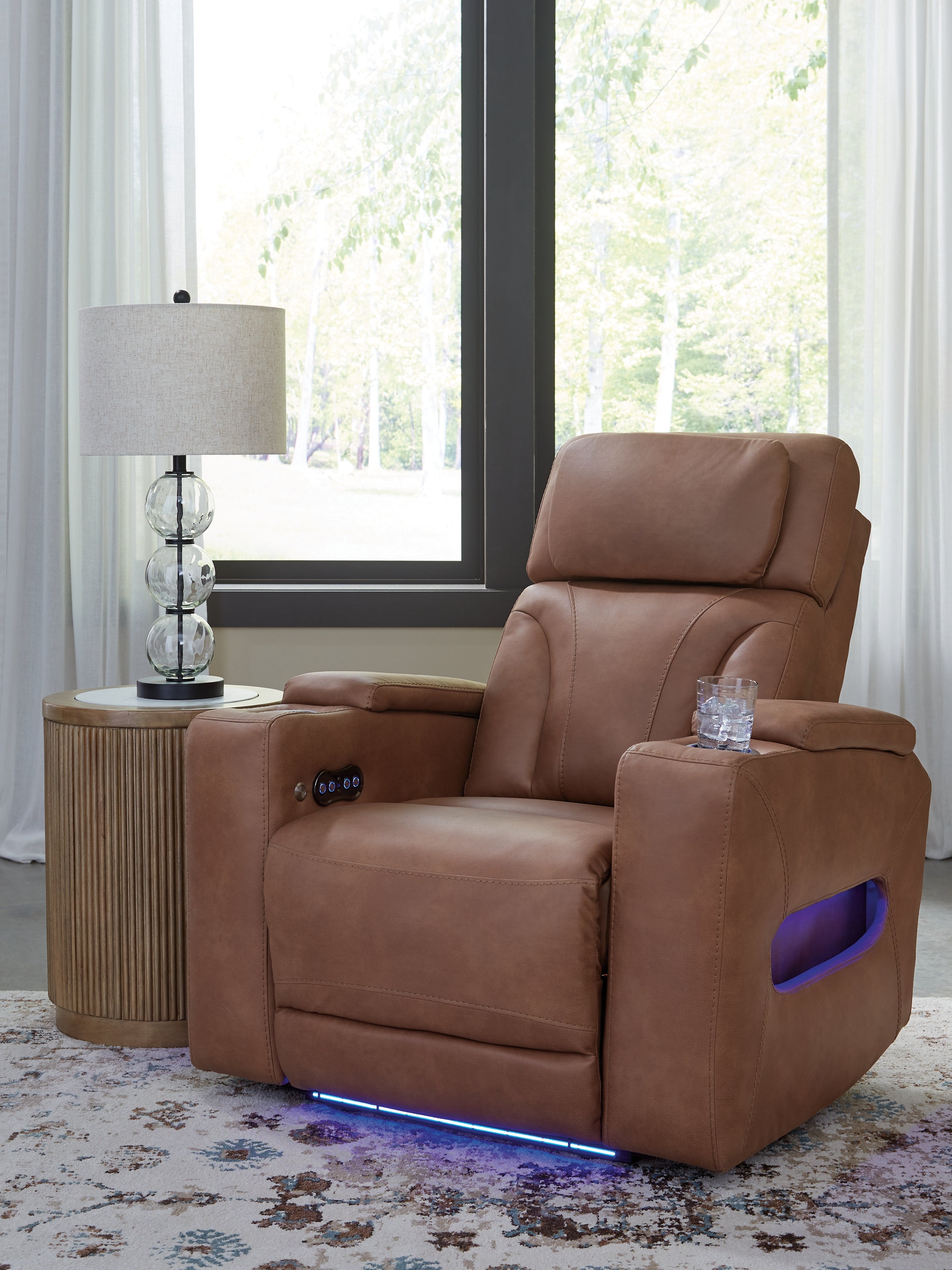 Leasing Furniture - Ashley Furniture - Clean-Slate Living Room - PWR Recliner/ADJ Headrest / Caramel - PC5010113