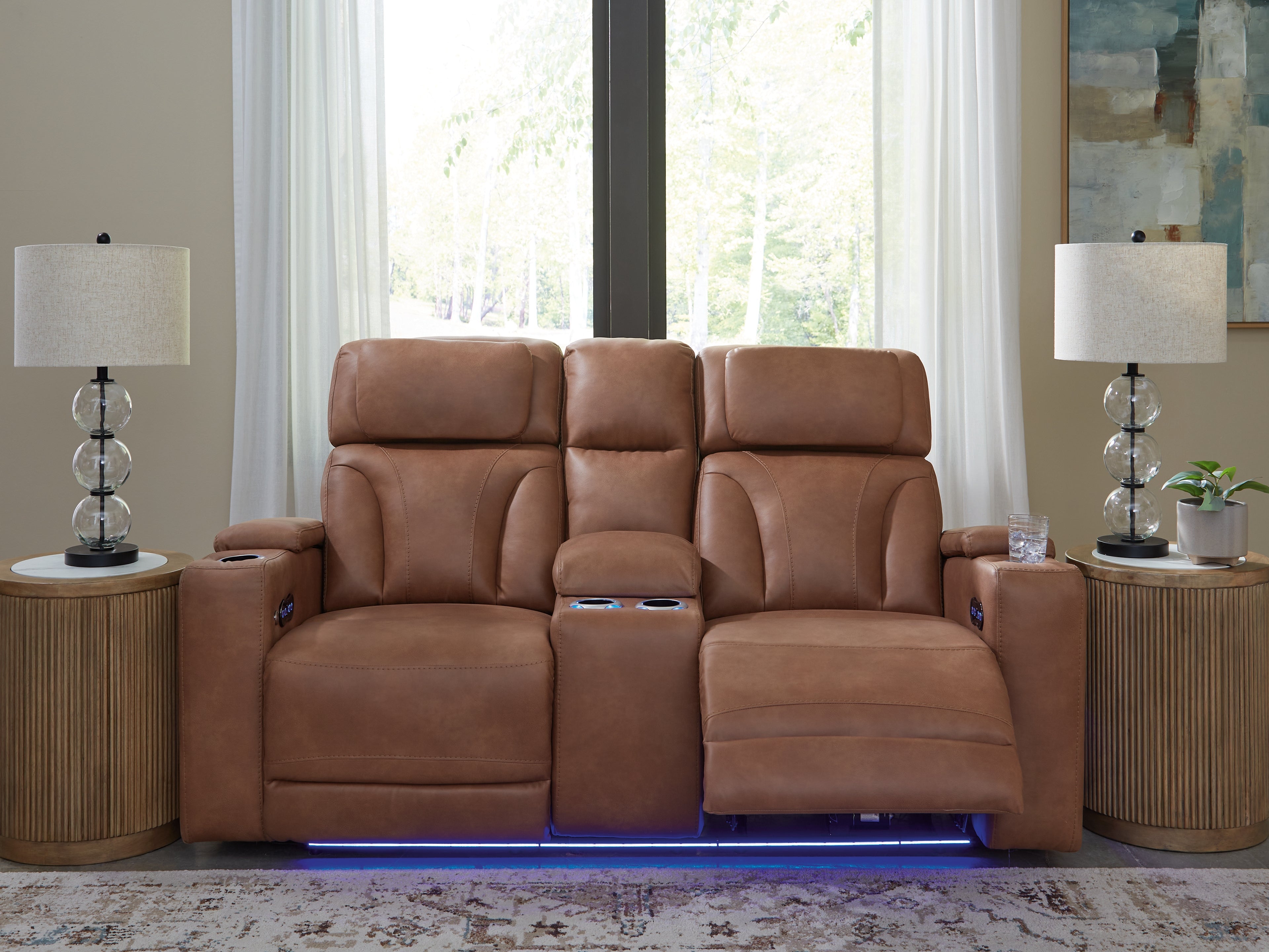 Leasing Furniture - Ashley Furniture - Clean-Slate Living Room - PWR REC Loveseat/CON/ADJ HDRST / Caramel - PC5010118