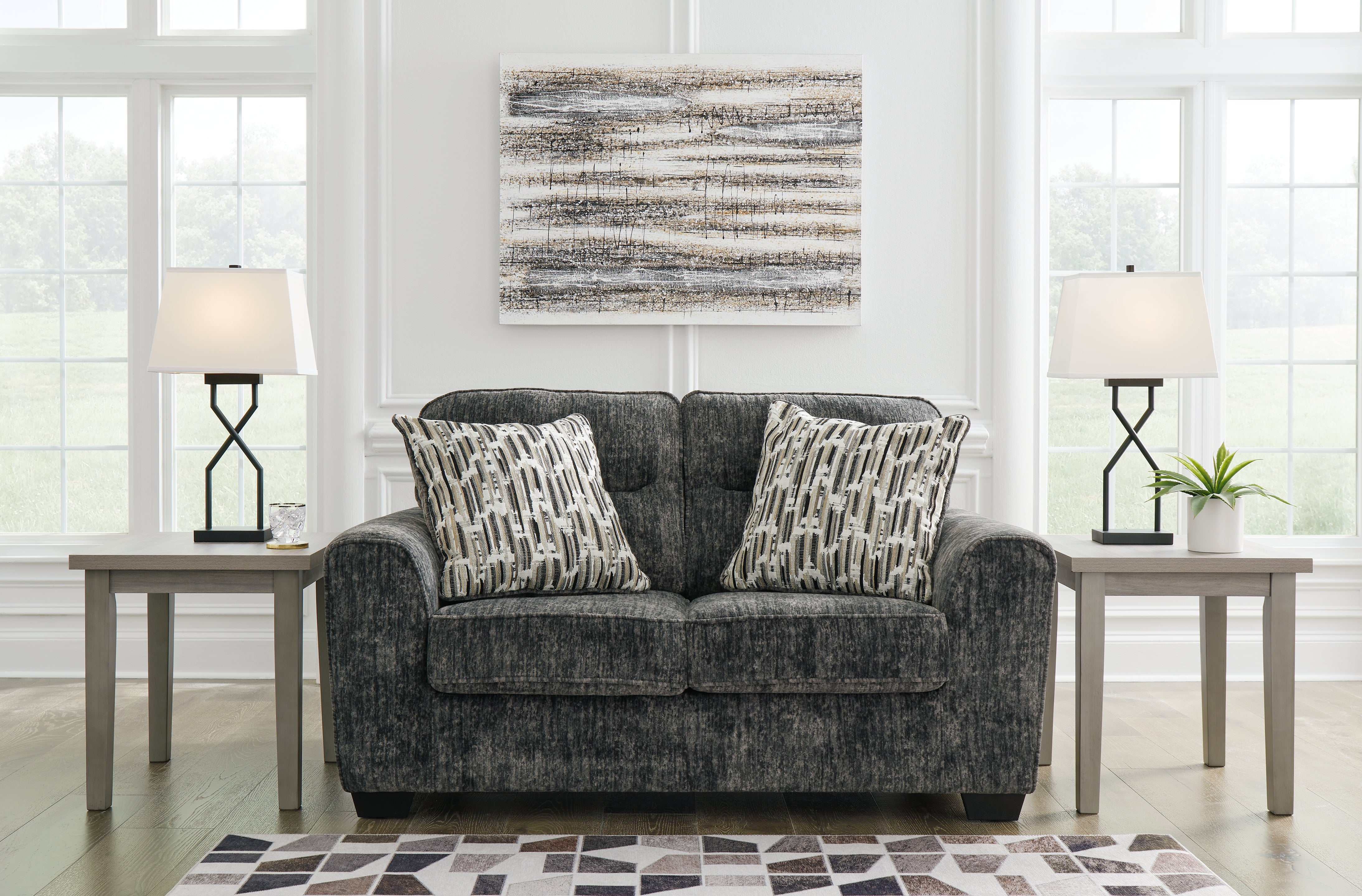 Leasing Furniture - Ashley Furniture - Lonoke Living Room - Loveseat / Gunmetal - 5050435