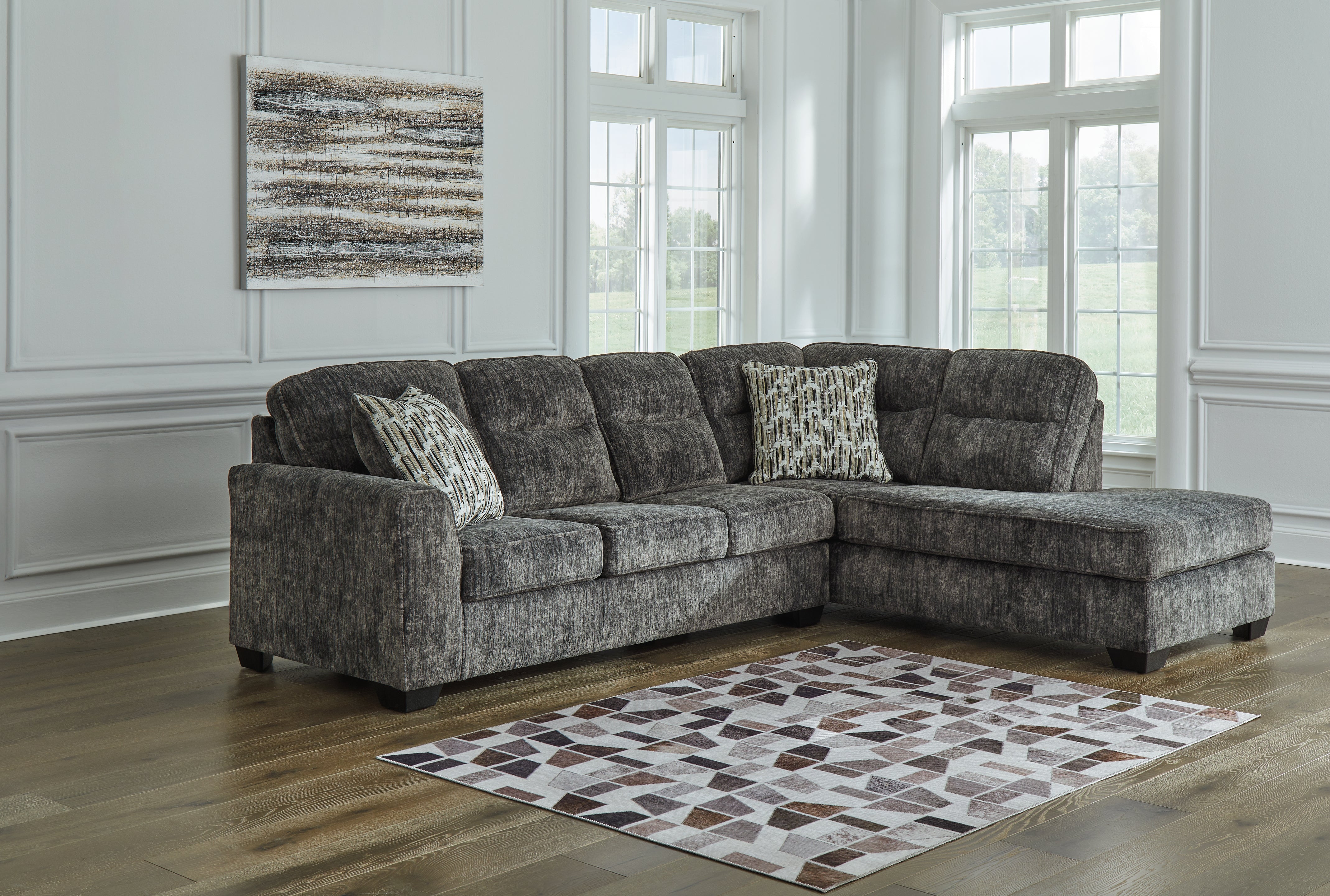Leasing Furniture - Ashley Furniture - Lonoke Sectional - LAF 2-Piece Sectional with Chaise / Gunmetal - 50504S2
