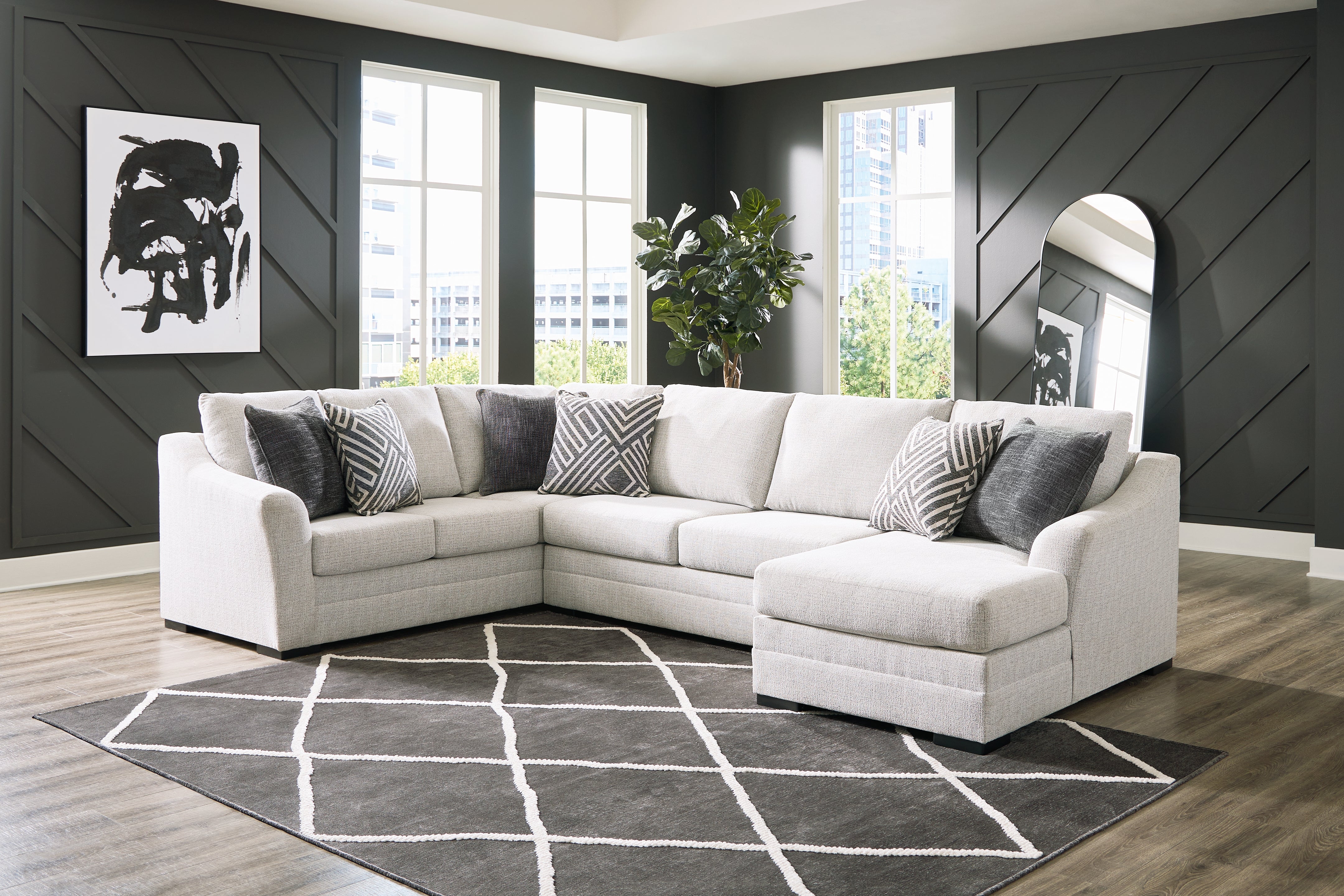 Leasing Furniture - Ashley Furniture - Koralynn Sectional - LAF 3-Piece Sectional with Chaise / Stone - 54102S2