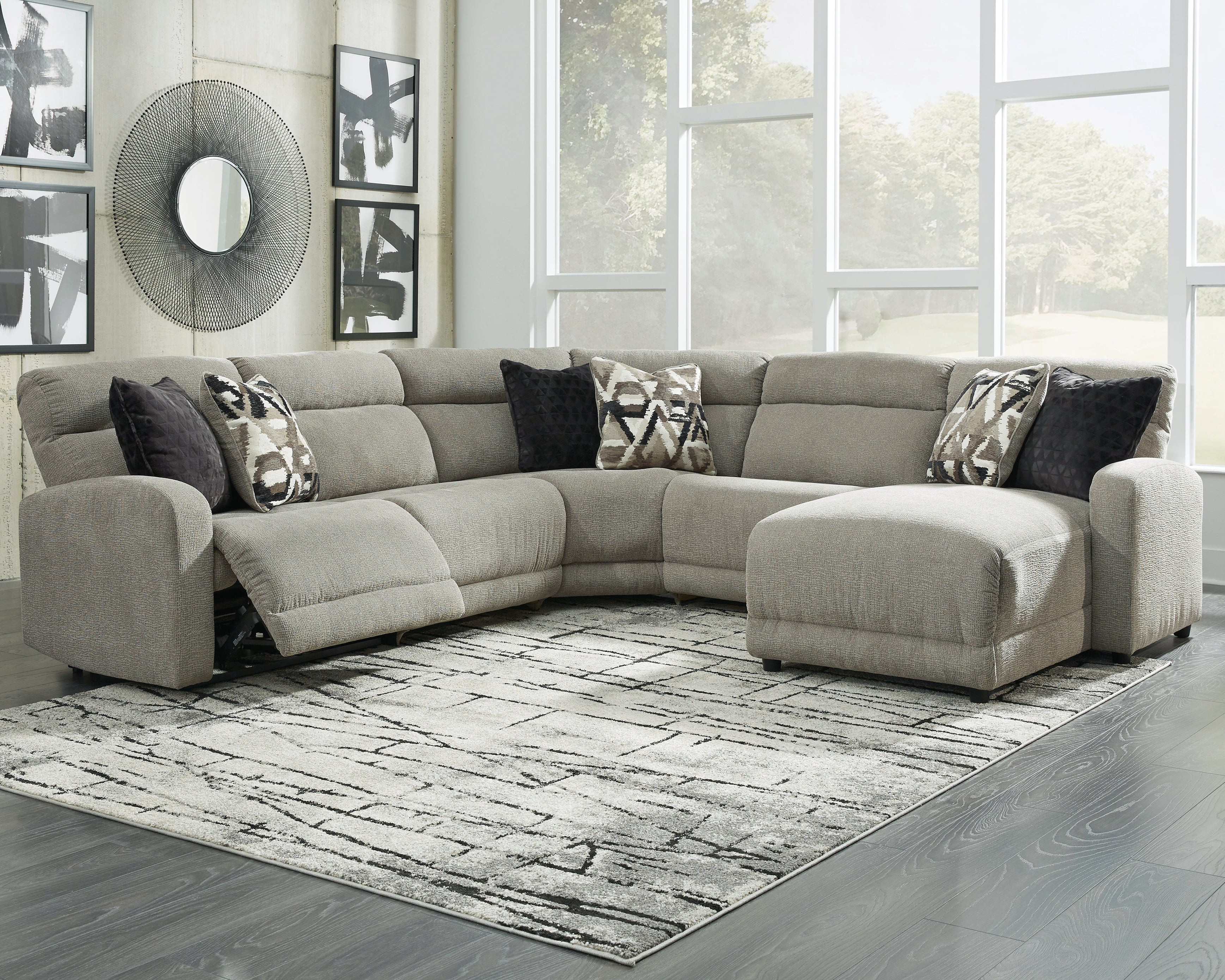 Leasing Furniture - Ashley Furniture - Colleyville Sectional - 5-Piece Power Reclining Sectional with Chaise / Stone - 54405S14