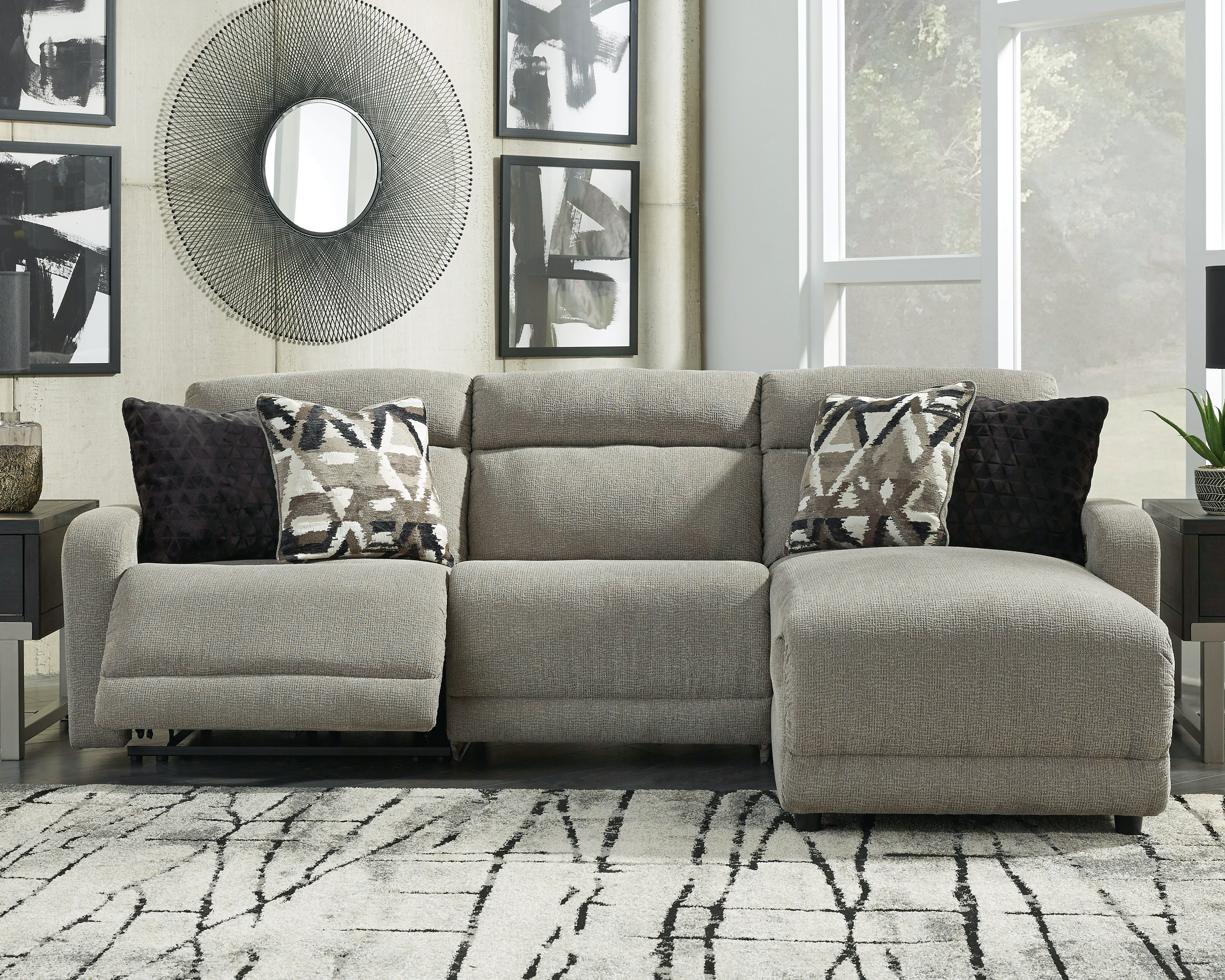 Leasing Furniture - Ashley Furniture - Colleyville Sectional - 3-Piece Power Reclining Sectional with Chaise / Stone - 54405S2