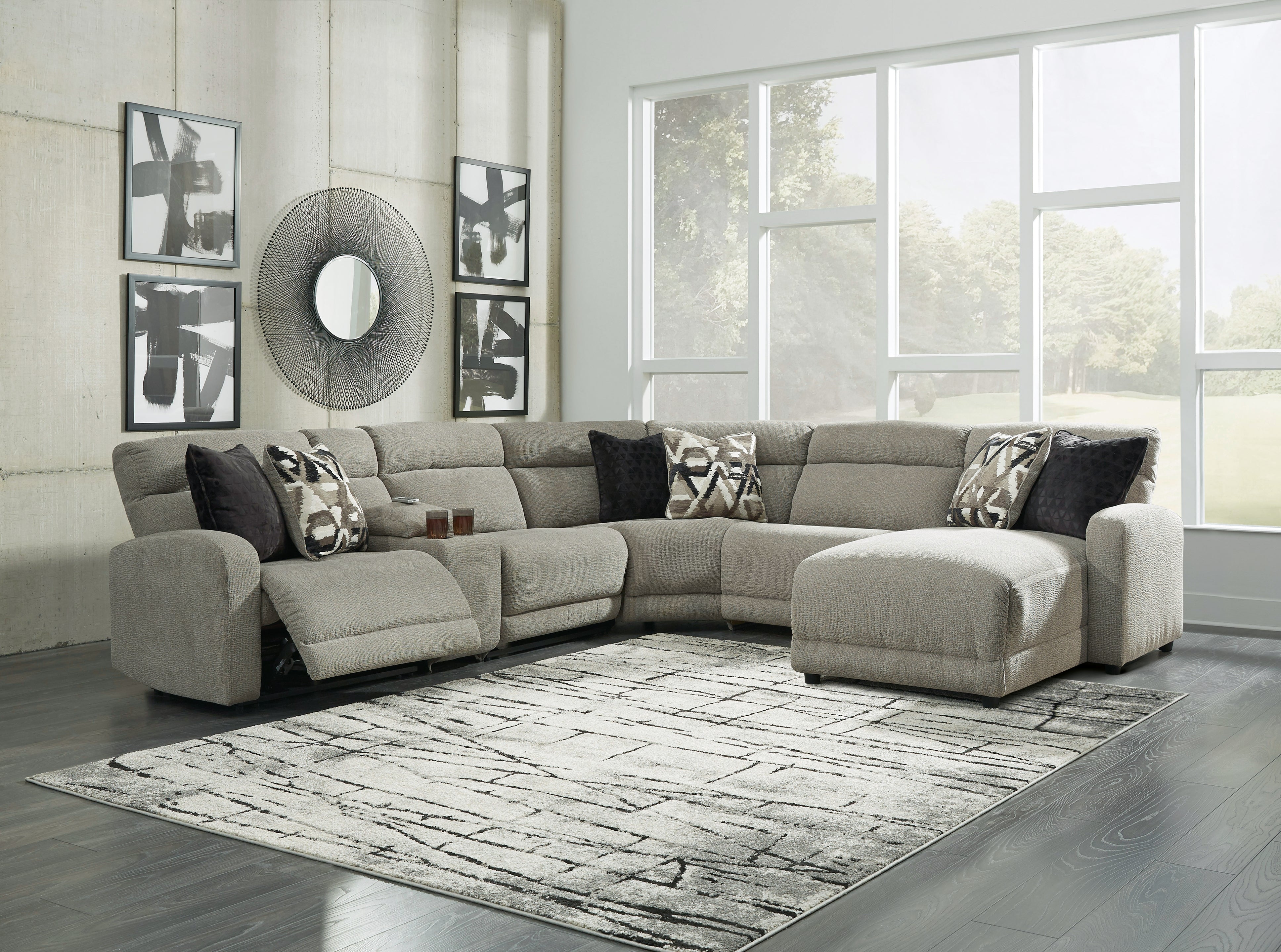 Leasing Furniture - Ashley Furniture - Colleyville Sectional - 6-Piece Power Reclining Sectional with Chaise / Stone - 54405S12