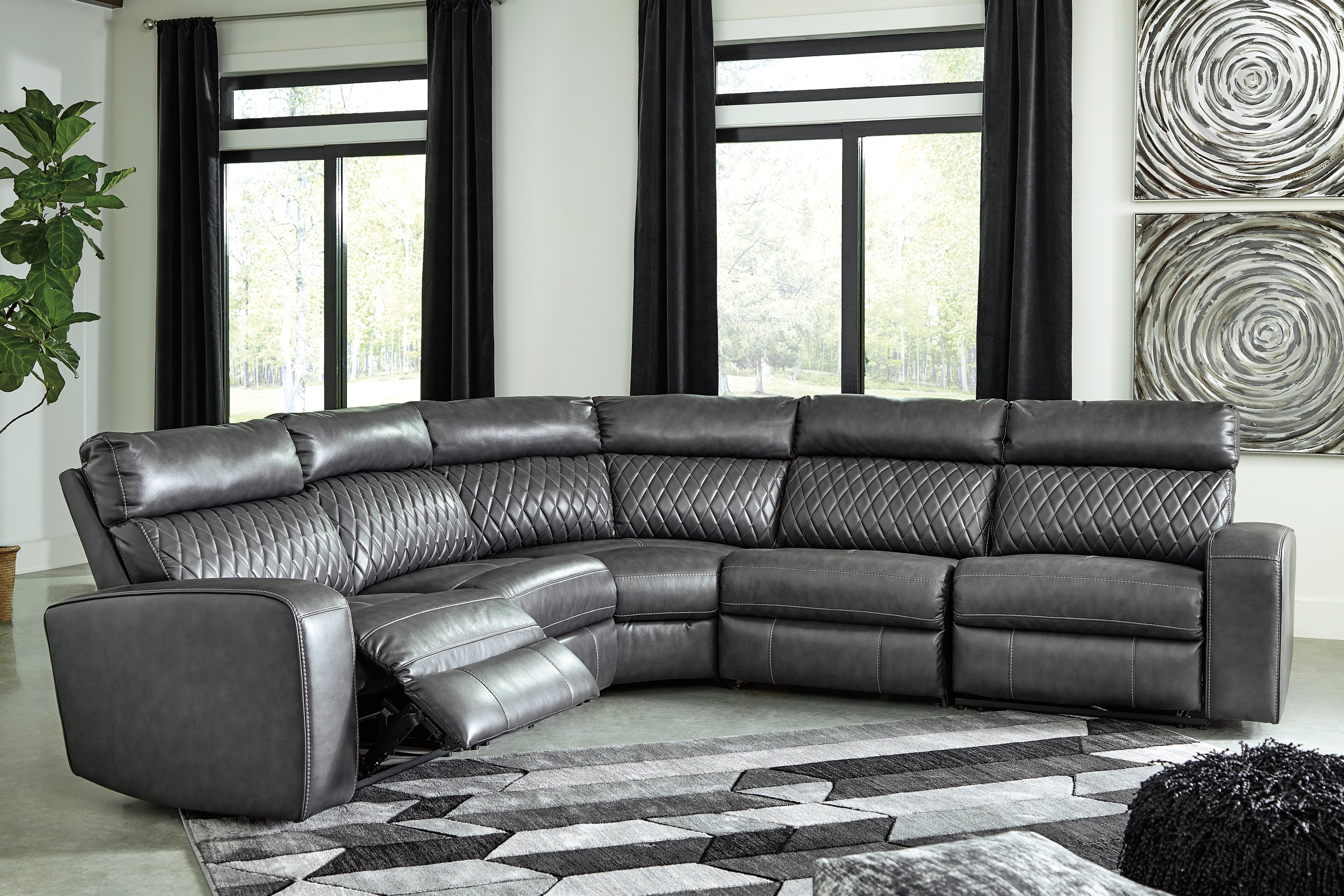 Leasing Furniture - Ashley Furniture - Samperstone Sectional - 5-Piece Power Reclining Sectional / Gray - 55203S1
