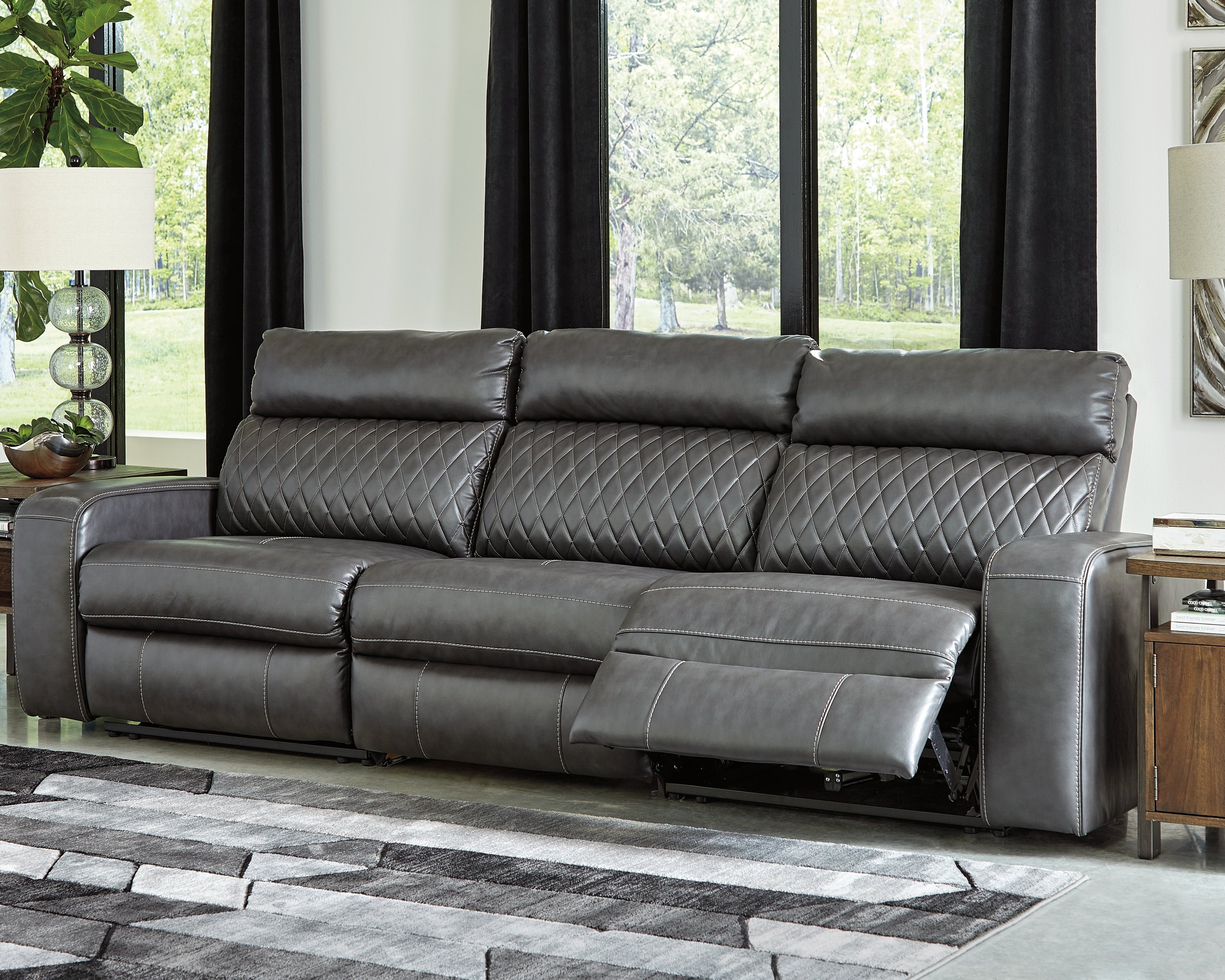 Leasing Furniture - Ashley Furniture - Samperstone Sectional - 3-Piece Power Reclining Sectional Sofa / Gray - 55203S4