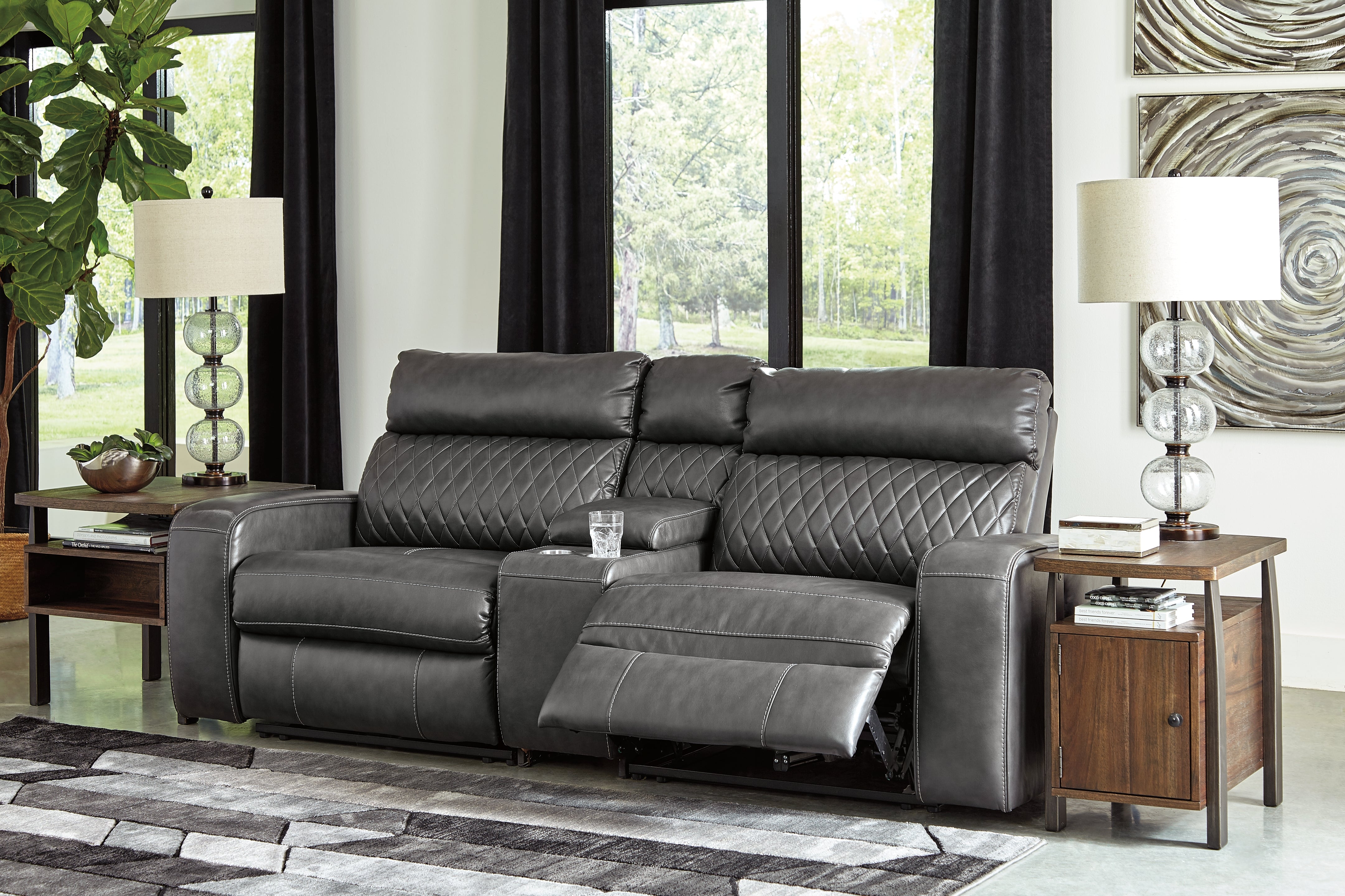 Leasing Furniture - Ashley Furniture - Samperstone Sectional - 3-Piece Power Reclining Sectional Loveseat / Gray - 55203S3