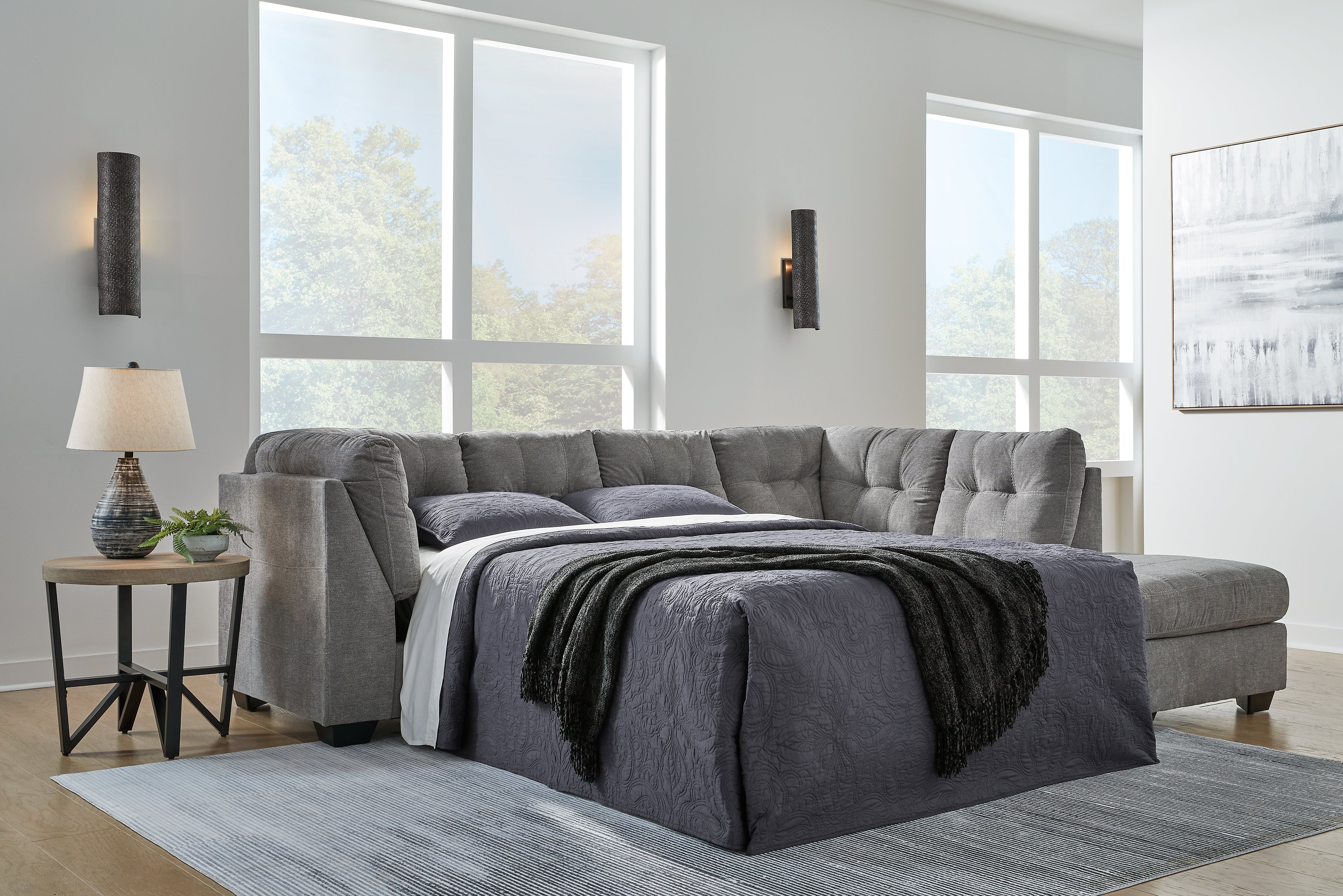 Leasing Furniture - Ashley Furniture - Marleton Sectional - 2-Piece Sleeper Sectional with Chaise / Gray - 55305S4