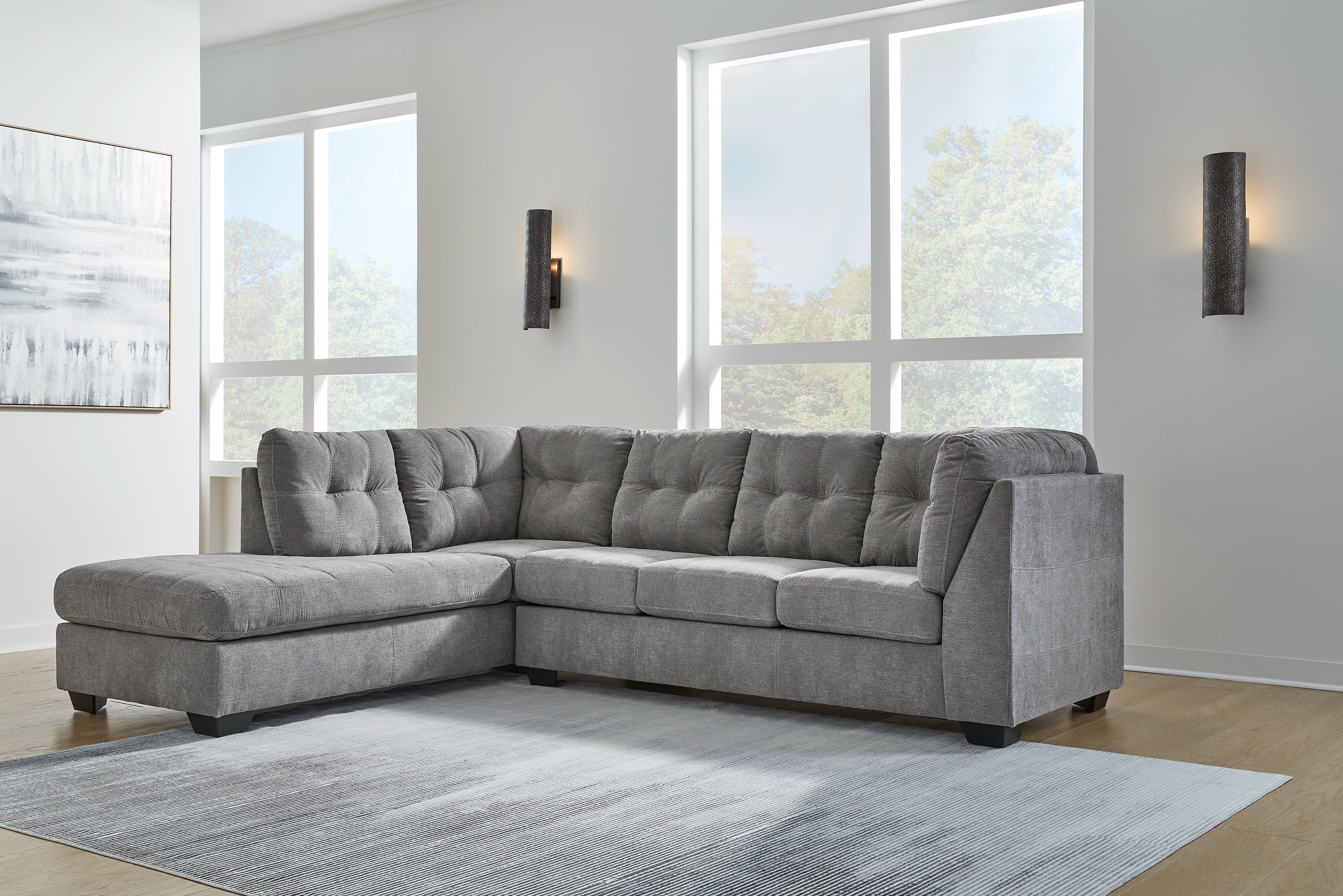 Leasing Furniture - Ashley Furniture - Marleton Sectional - 2-Piece Sleeper Sectional with Chaise / Gray - 55305S4