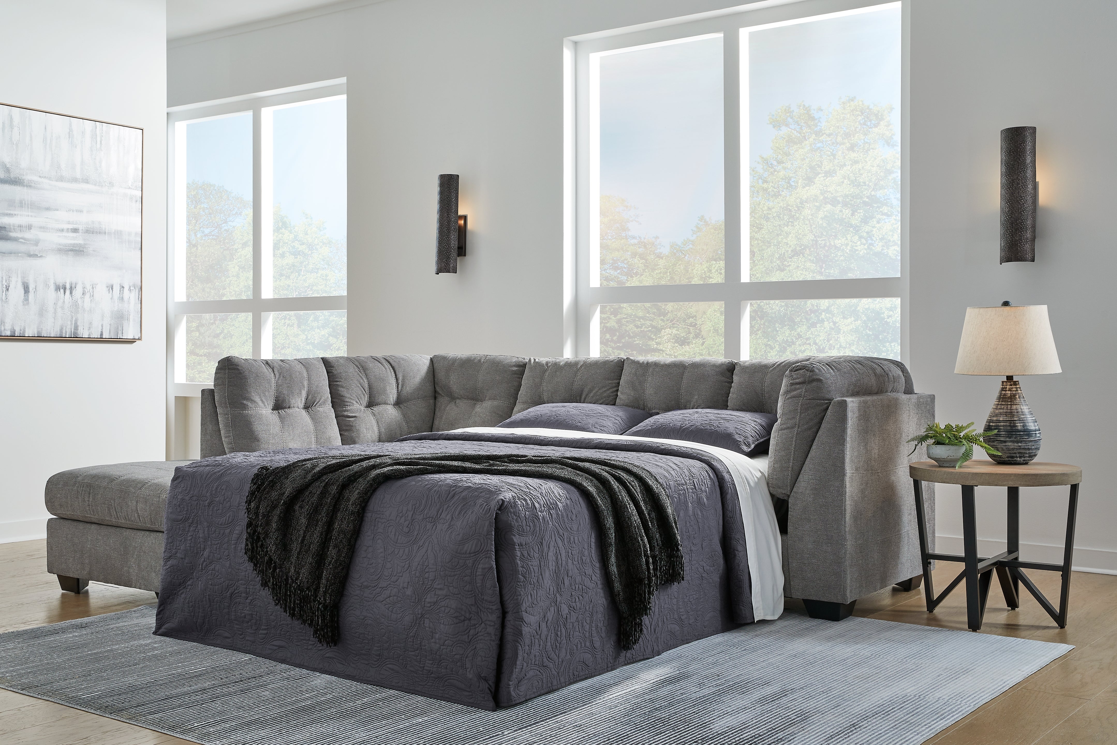 Leasing Furniture - Ashley Furniture - Marleton Sectional - RAF 2-Piece Sleeper Sectional with Chaise / Gray - 55305S3