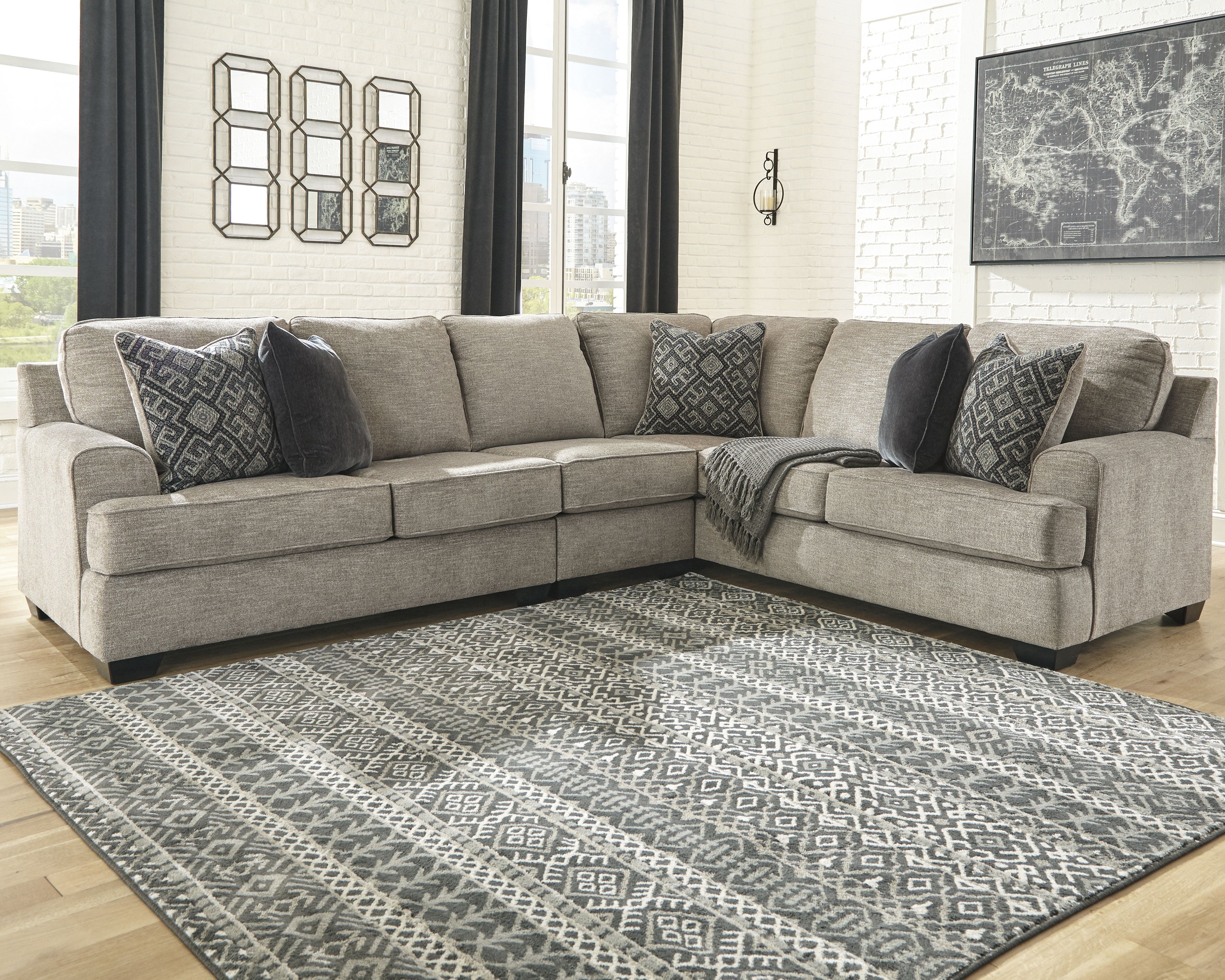 Leasing Furniture - Ashley Furniture - Bovarian Sectional - RAF 3-Piece Sectional / Stone - 56103S2