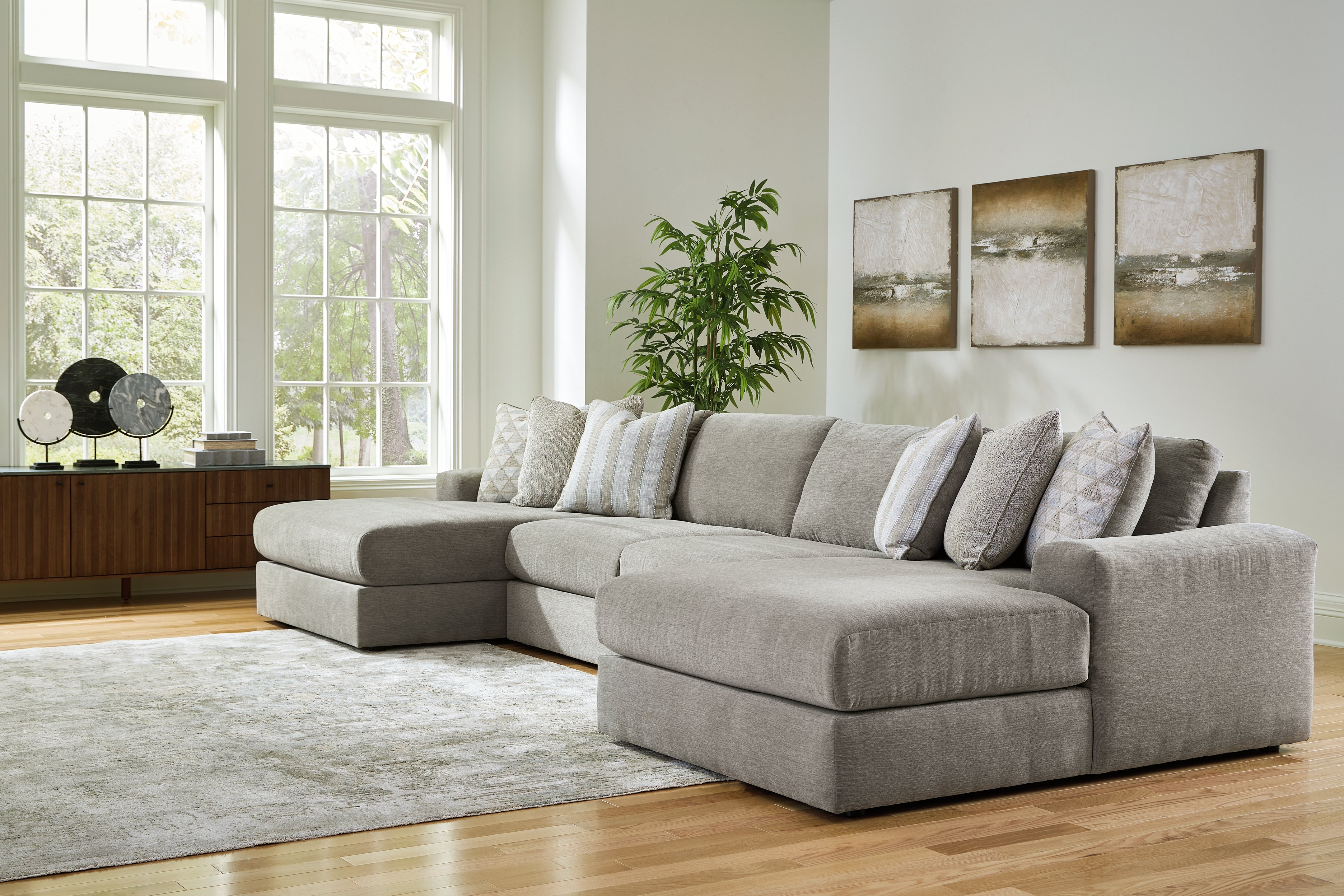 Leasing Furniture - Ashley Furniture - Avaliyah Sectional - RAF 4-Piece Double Chaise Sectional / Ash - 58103S11