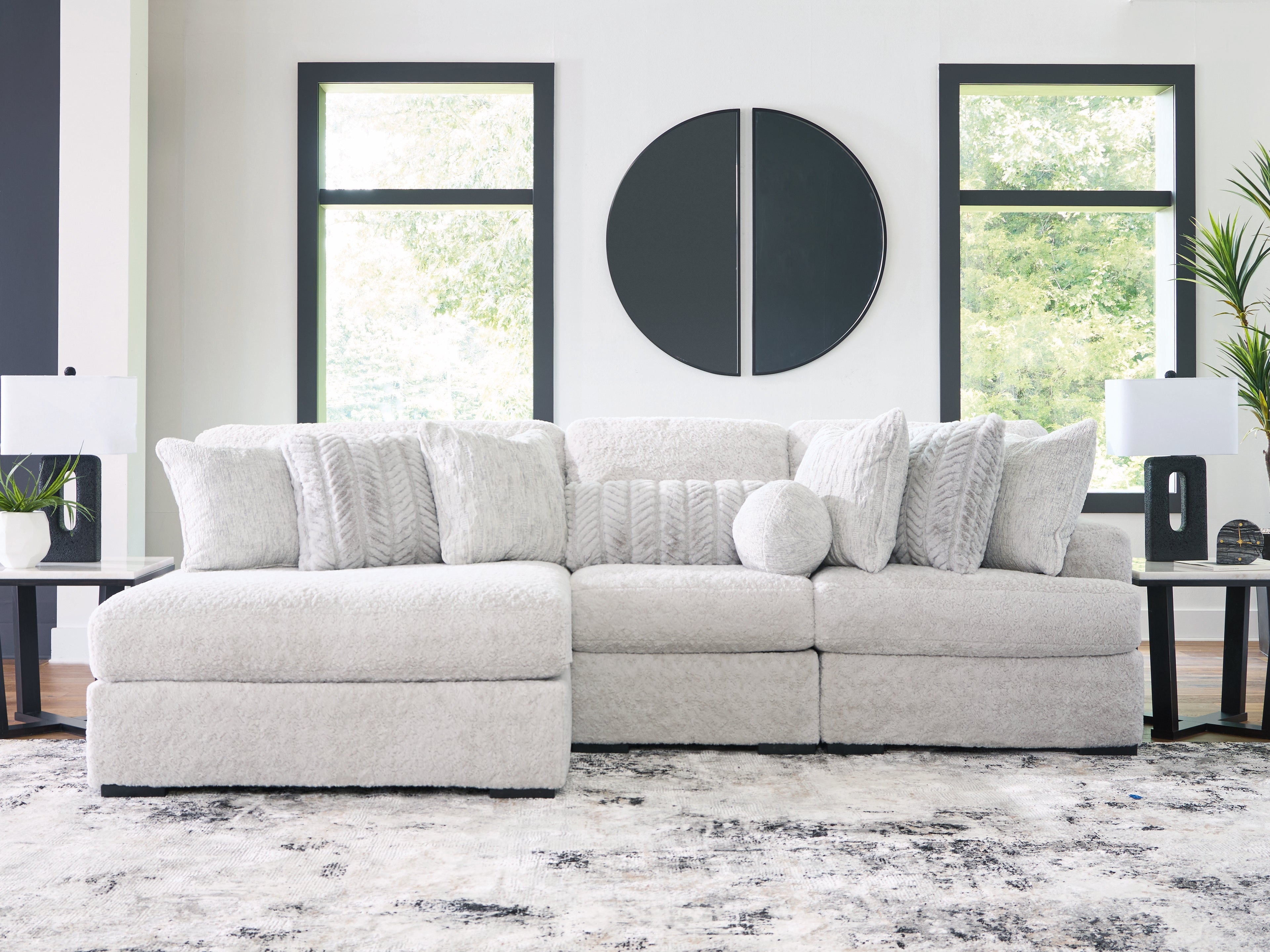 Leasing Furniture - Ashley Furniture - Cuddle Plush Sectional - 3-Piece Sectional with Chaise / Arctic - PC59106S7