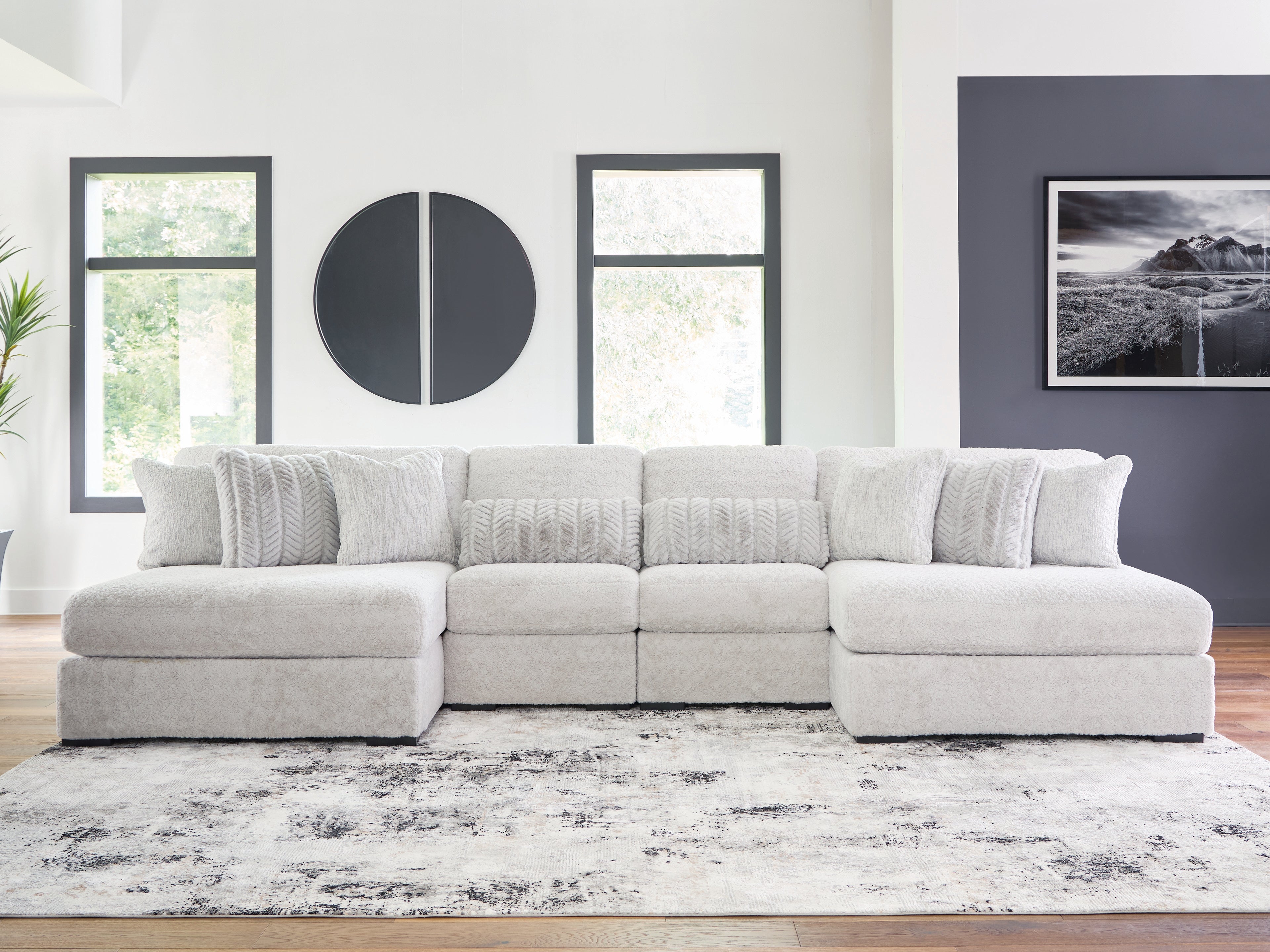 Leasing Furniture - Ashley Furniture - Cuddle Plush Sectional - 4-Piece Sectional with Chaise / Arctic - PC59106S4