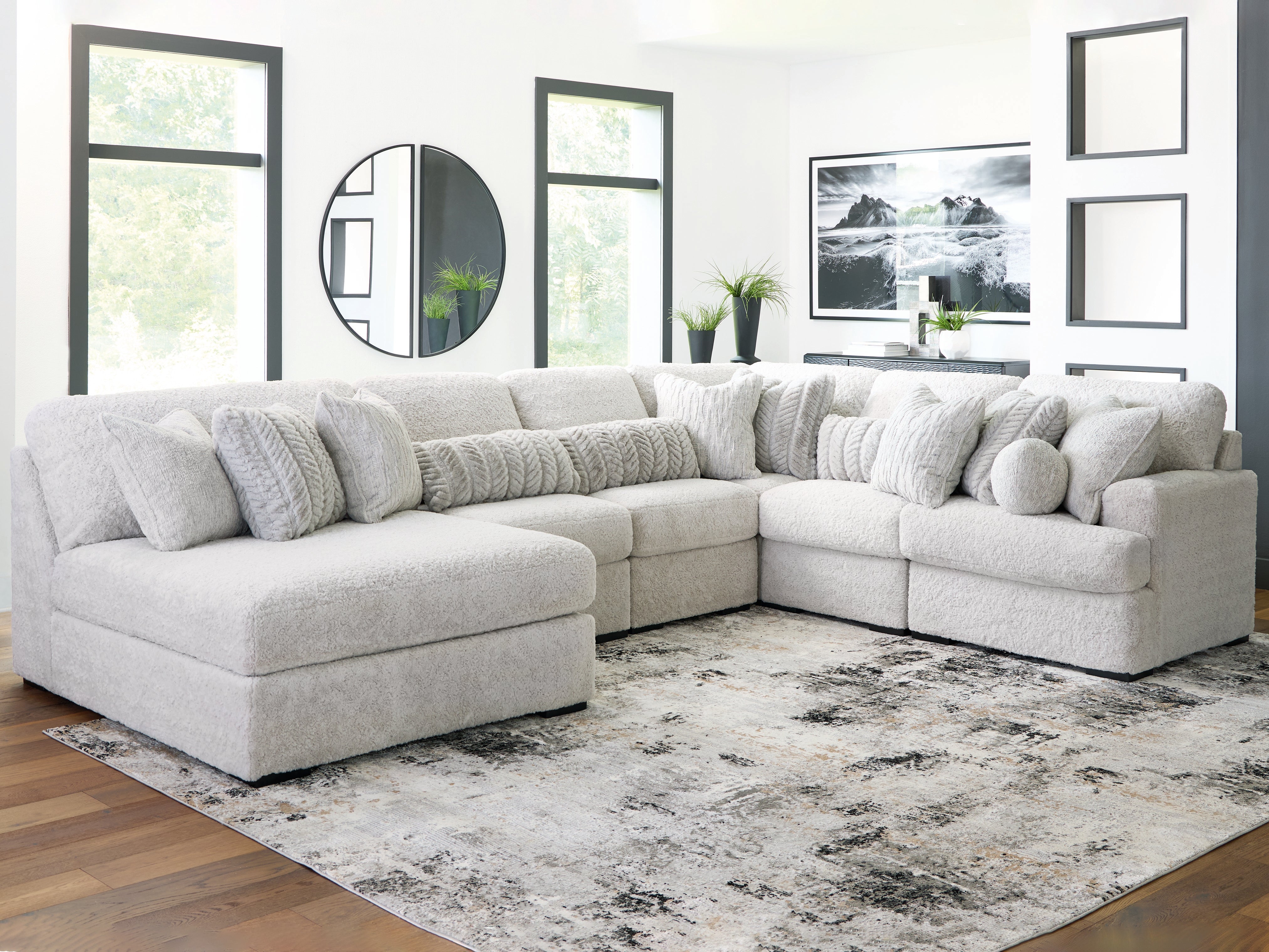 Leasing Furniture - Ashley Furniture - Cuddle Plush Sectional - 6-Piece Sectional with Chaise / Arctic - PC59106S8