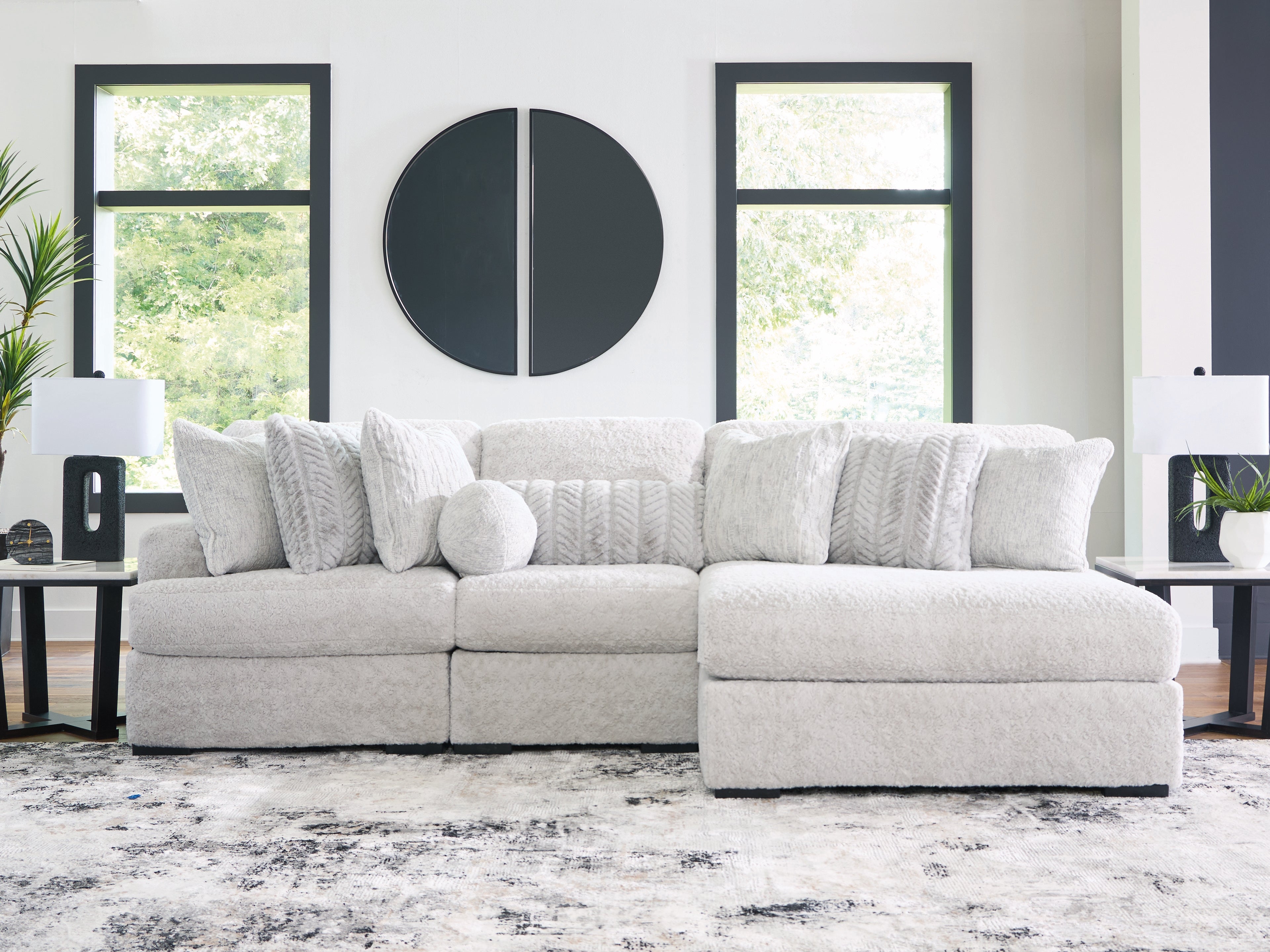 Leasing Furniture - Ashley Furniture - Cuddle Plush Sectional - RAF 3-Piece Sectional with Chaise / Arctic - PC59106S1