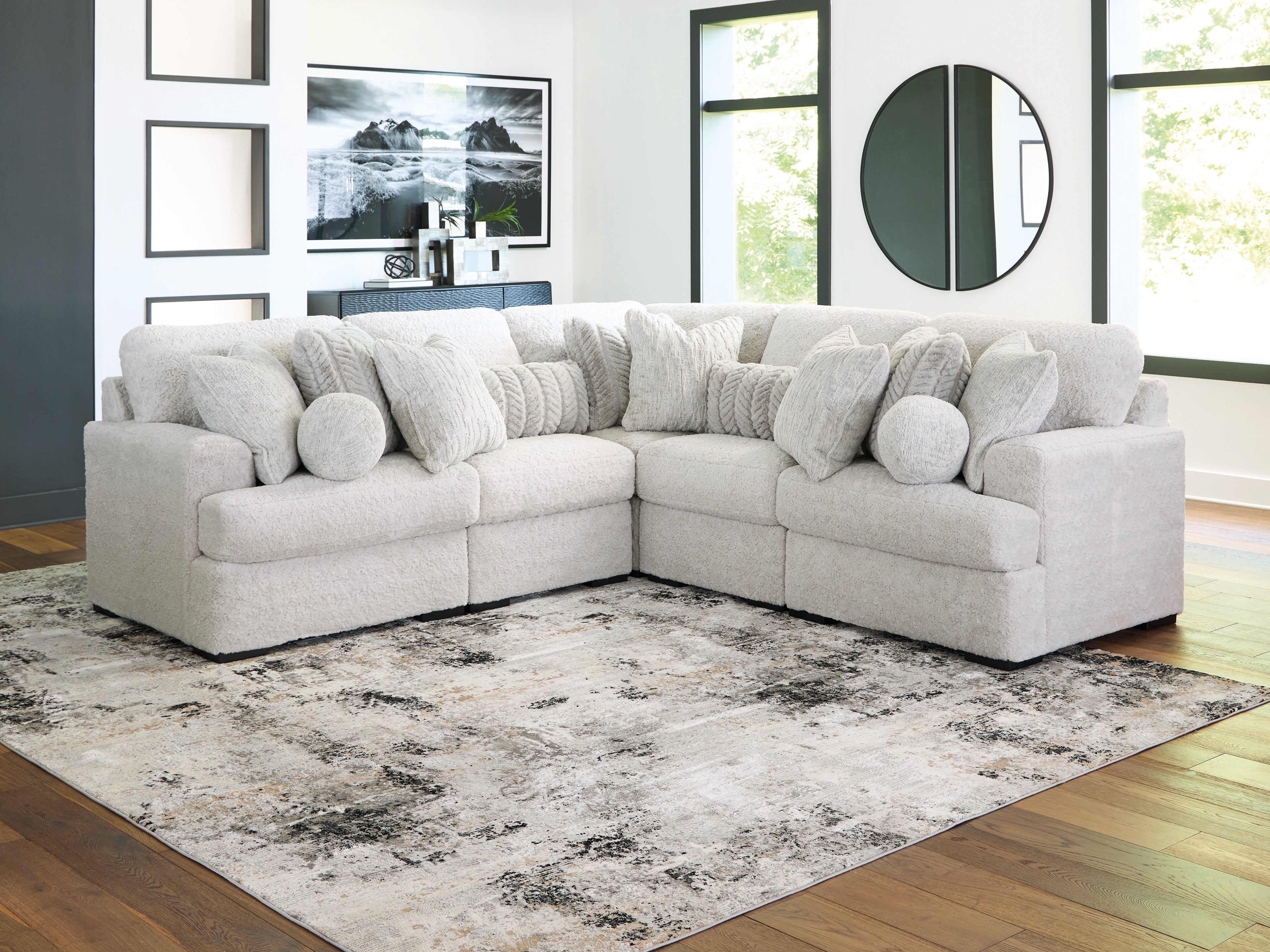 Leasing Furniture - Ashley Furniture - Cuddle Plush Sectional - RAF 5-Piece Sectional / Arctic - PC59106S2