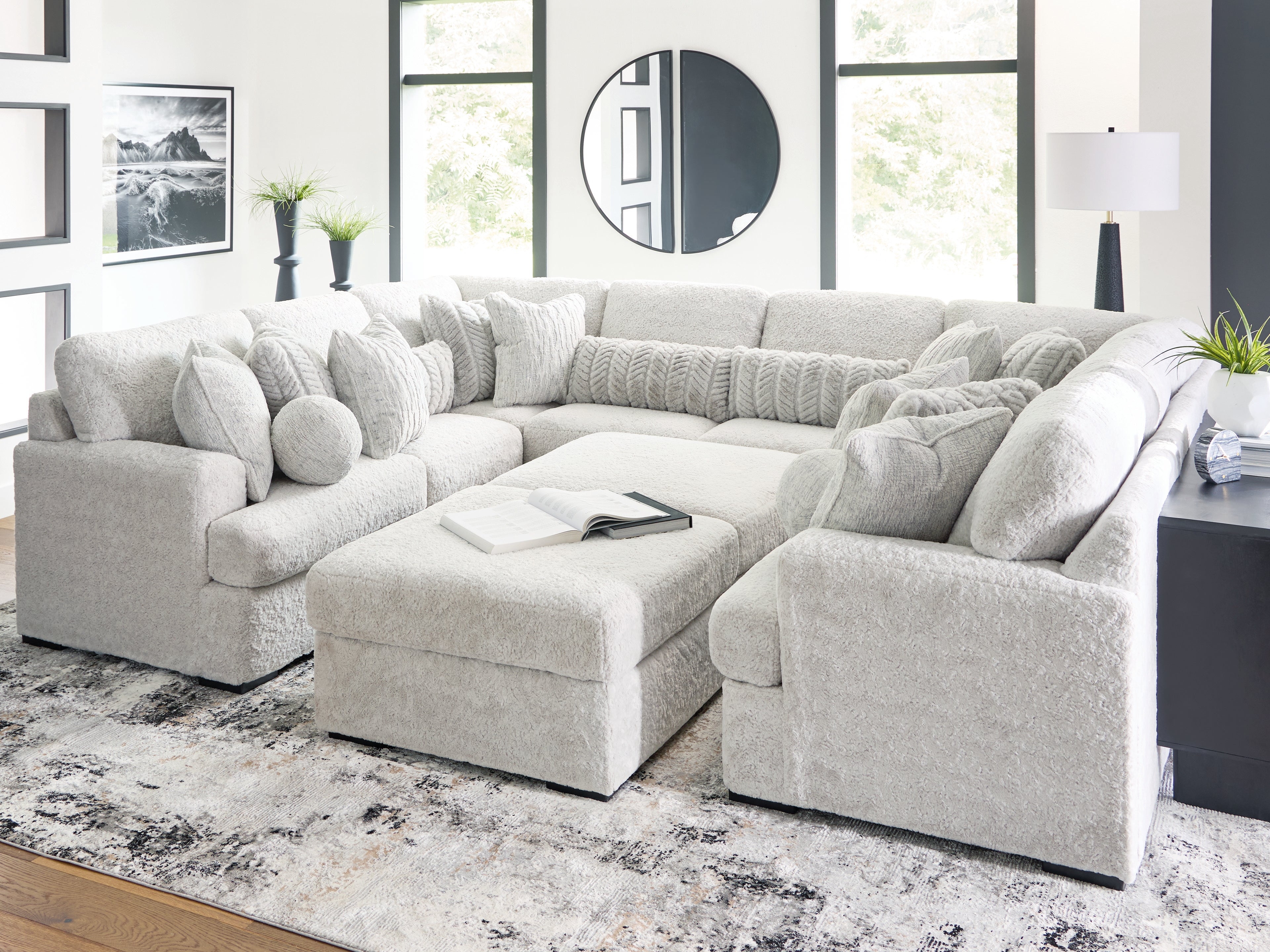 Leasing Furniture - Ashley Furniture - Cuddle Plush Sectional - RAF 10-Piece Sectional / Arctic - PC59106S10