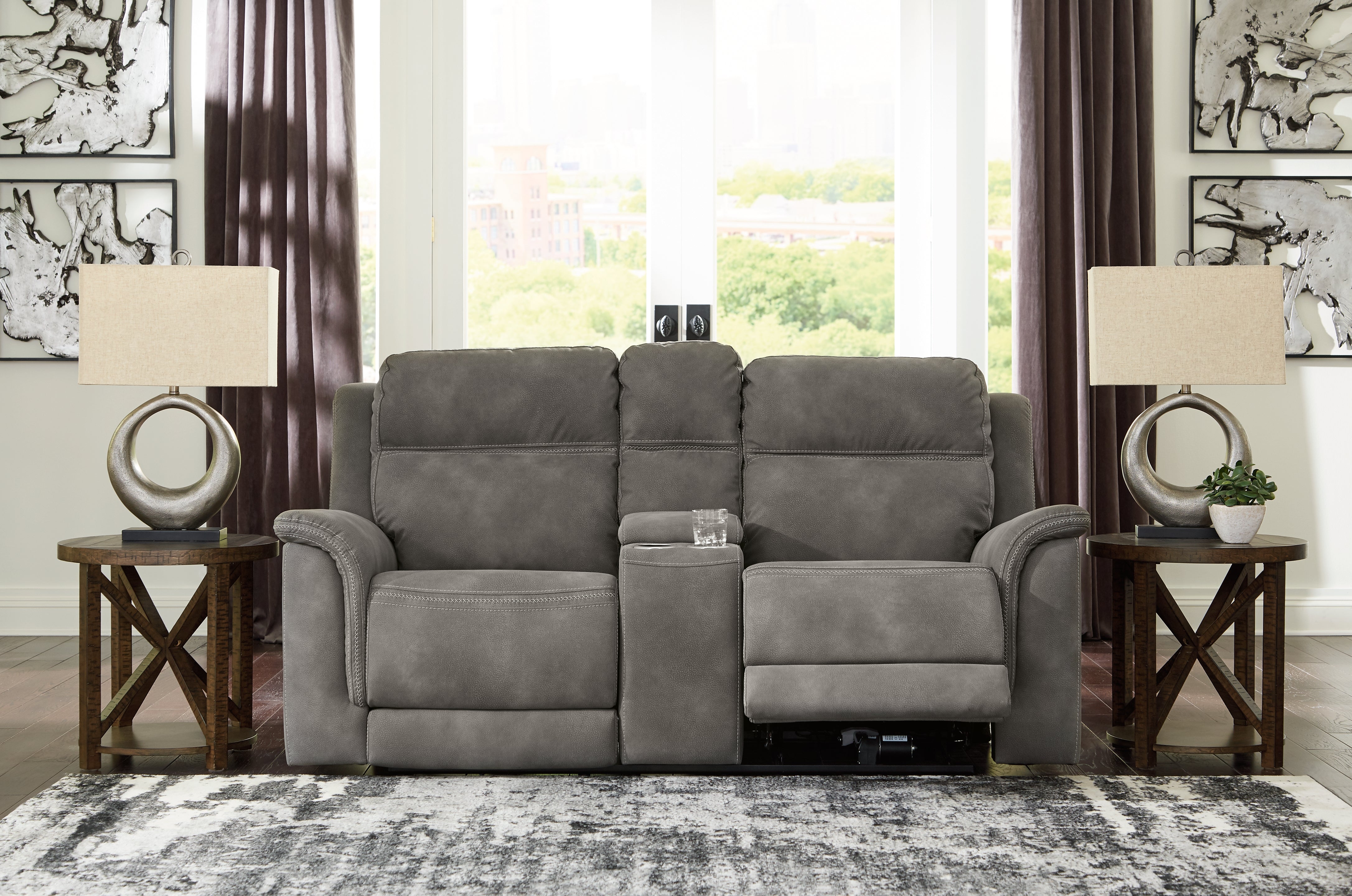 Leasing Furniture - Ashley Furniture - Next-Gen DuraPella Living Room - PWR REC Loveseat/CON/ADJ HDRST / Slate - 5930118