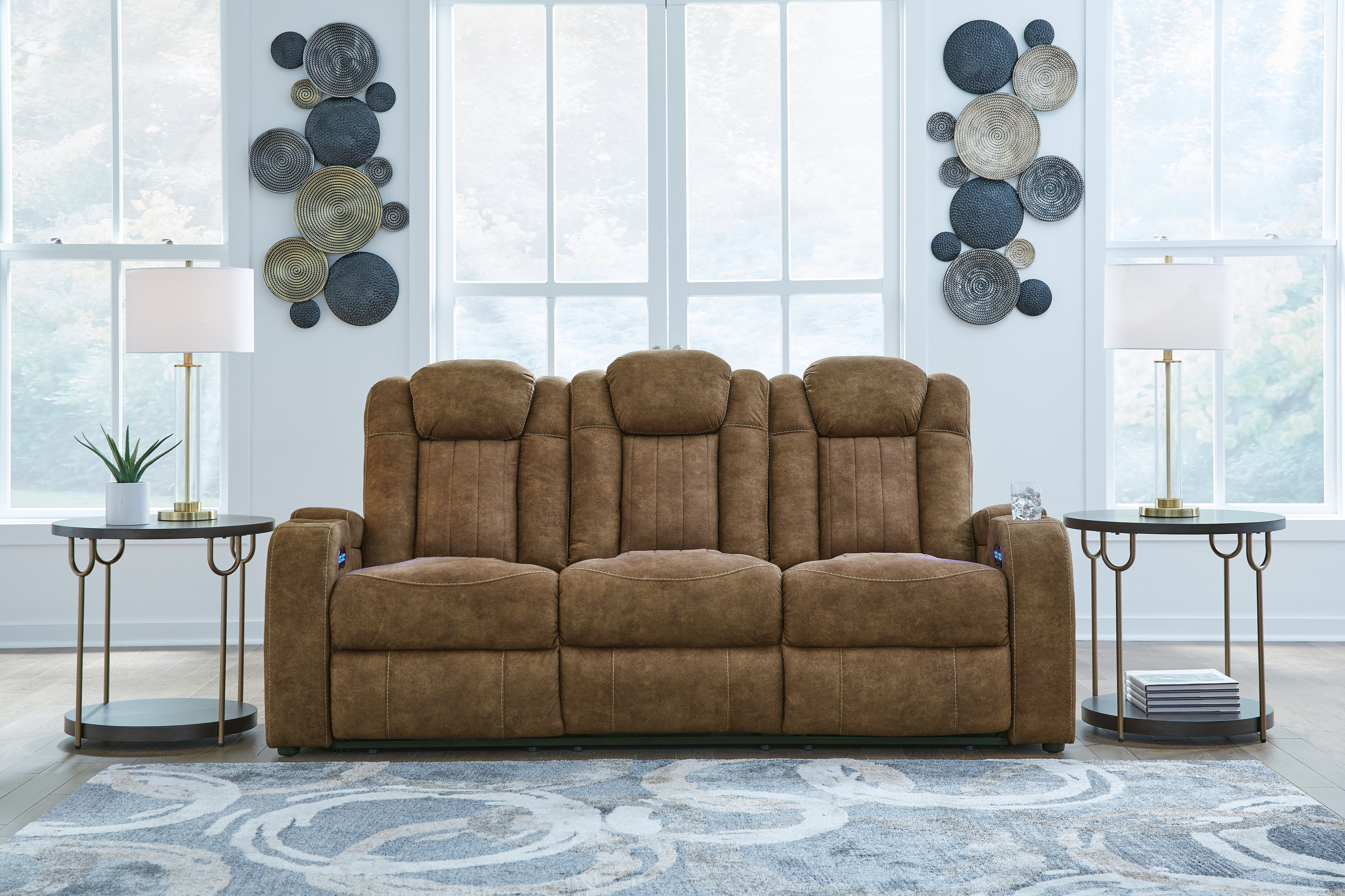 Leasing Furniture - Ashley Furniture - Wolfridge Living Room - PWR REC Sofa with ADJ Headrest / Brindle - 6070315