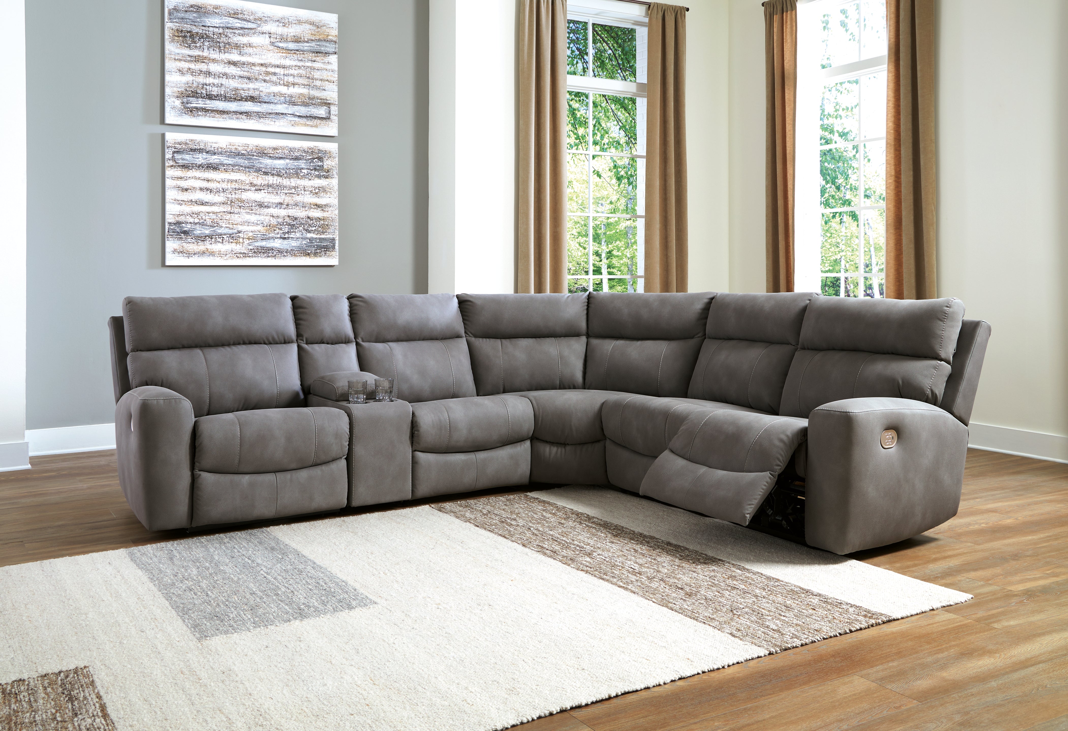 Leasing Furniture - Ashley Furniture - Next-Gen DuraPella Sectional - 6-Piece Power Reclining Sectional / Slate - 61003S7