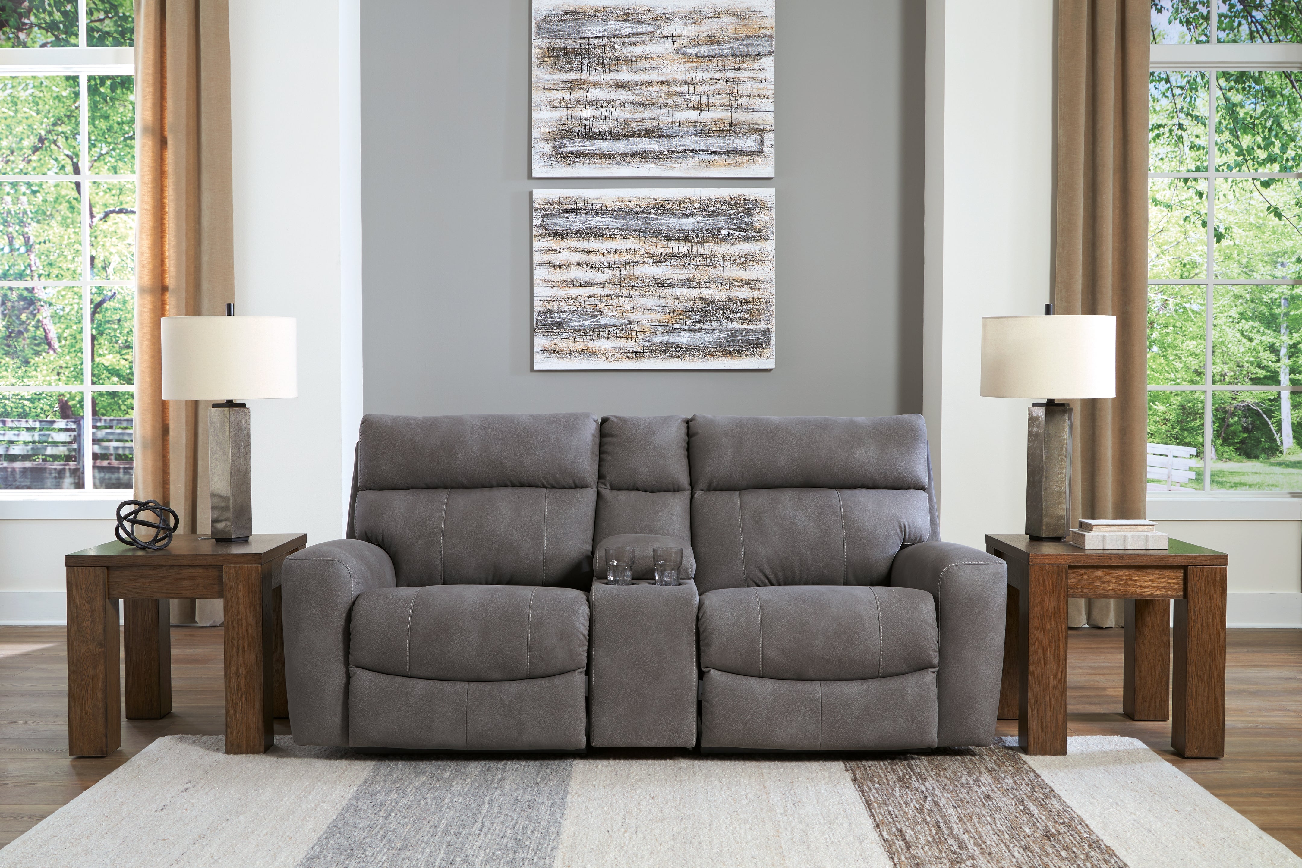 Leasing Furniture - Ashley Furniture - Next-Gen DuraPella Sectional - 3-Piece Power Reclining Sectional Loveseat with Console / Slate - 61003S3