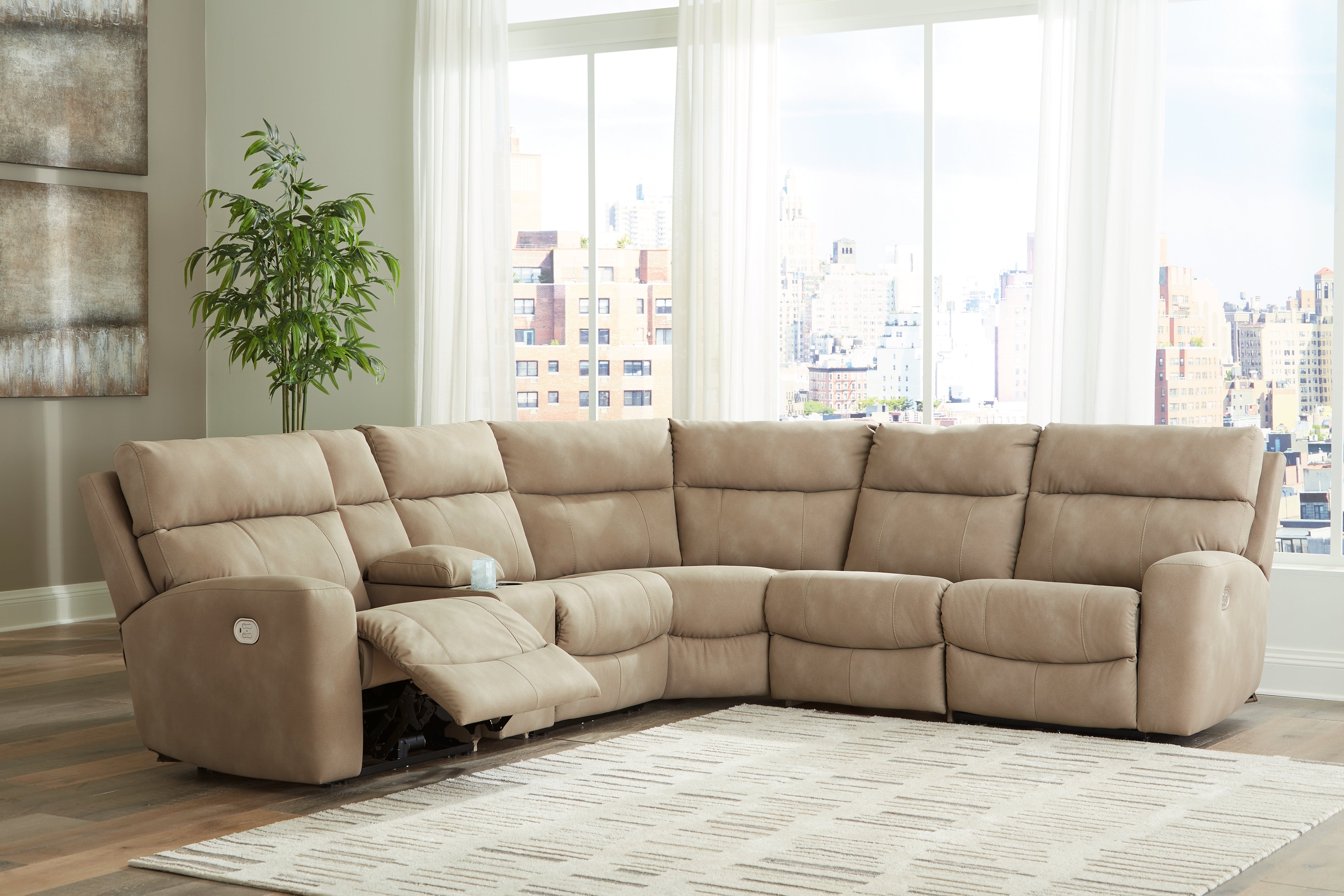 Leasing Furniture - Ashley Furniture - Next-Gen DuraPella Sectional - 6-Piece Power Reclining Sectional / Sand - 61004S7