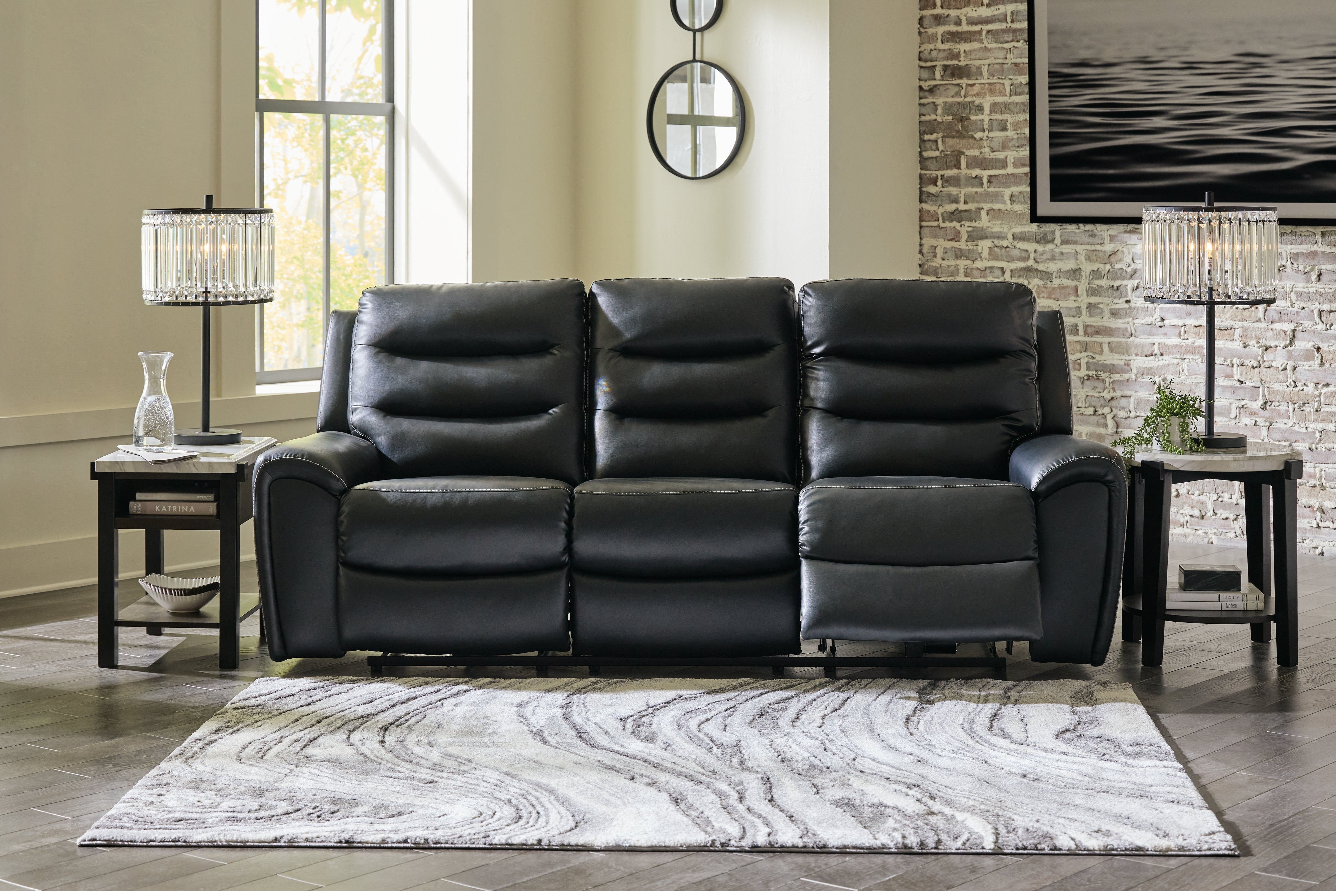Leasing Furniture - Ashley Furniture - Warlin Living Room - PWR REC Sofa with ADJ Headrest / Black - 6110515