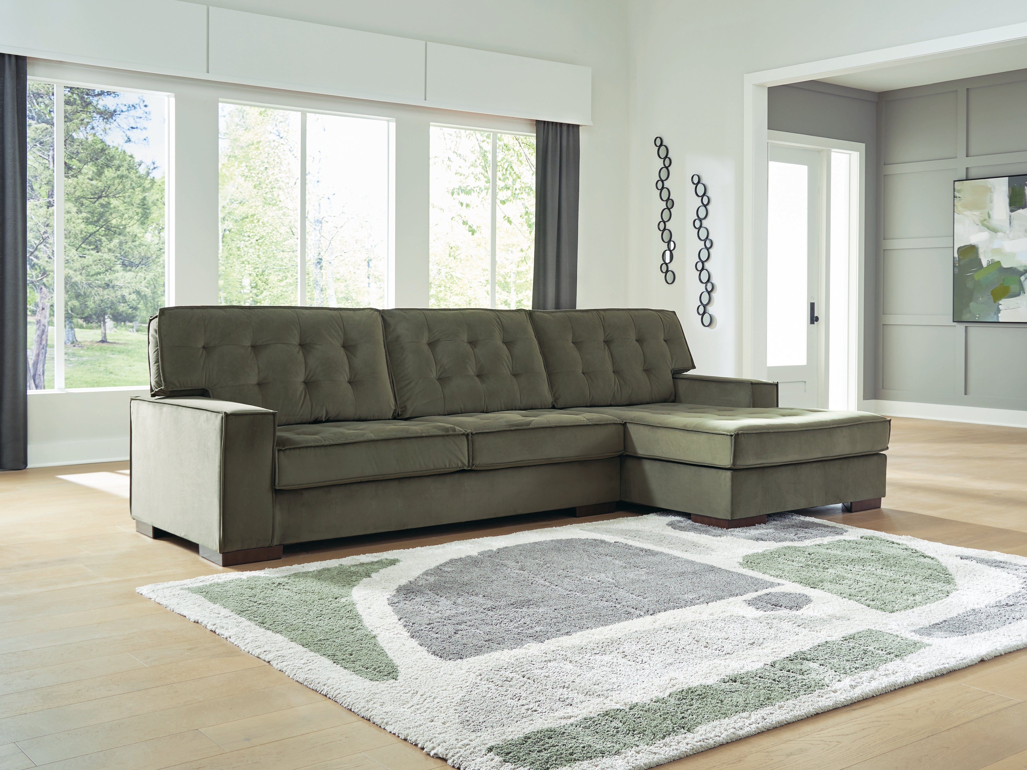 Leasing Furniture - Ashley Furniture - Caspian-Town Sectional - LAF 2-Piece Sectional with Chaise / Olive - PC61702S2