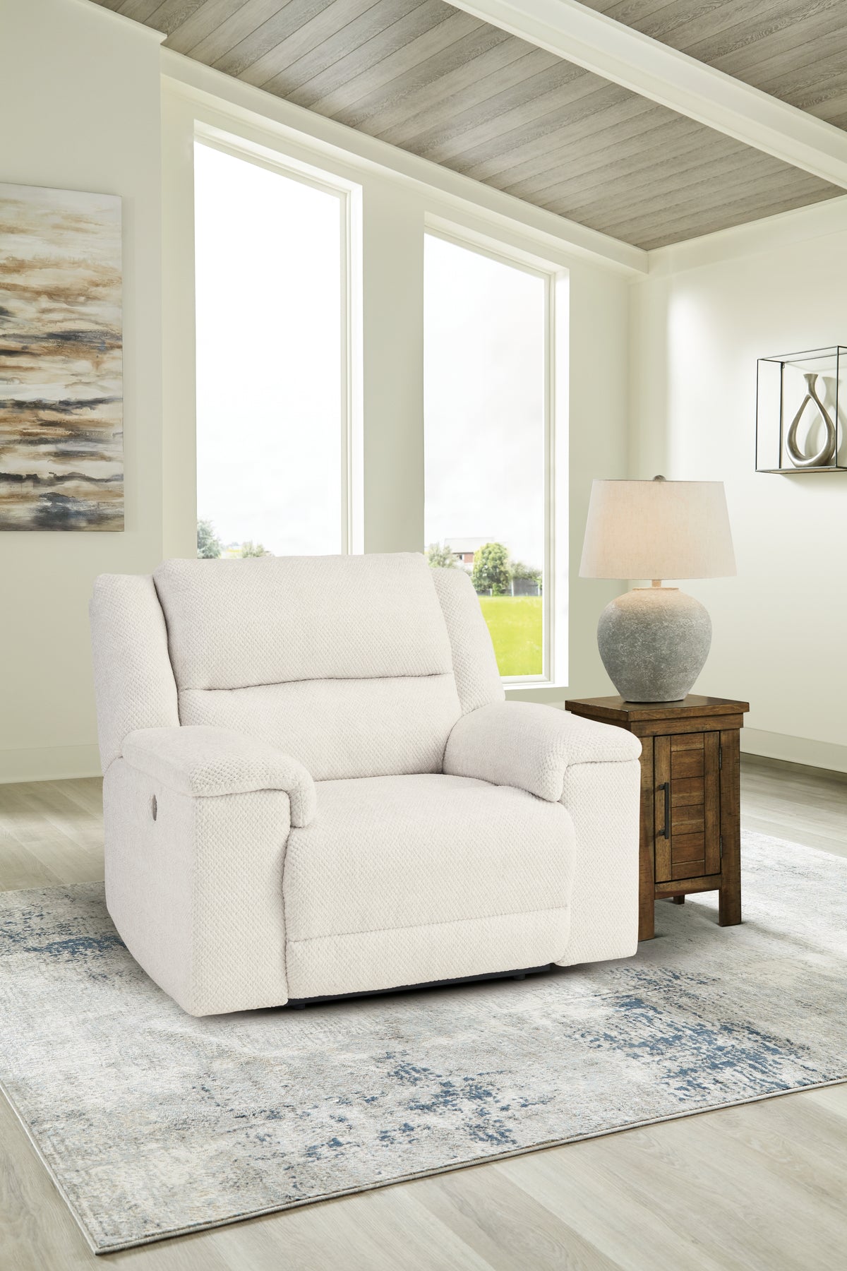 Leasing Furniture - Ashley Furniture - Keensburg Living Room - Wide Seat Power Recliner / Linen - 6180782