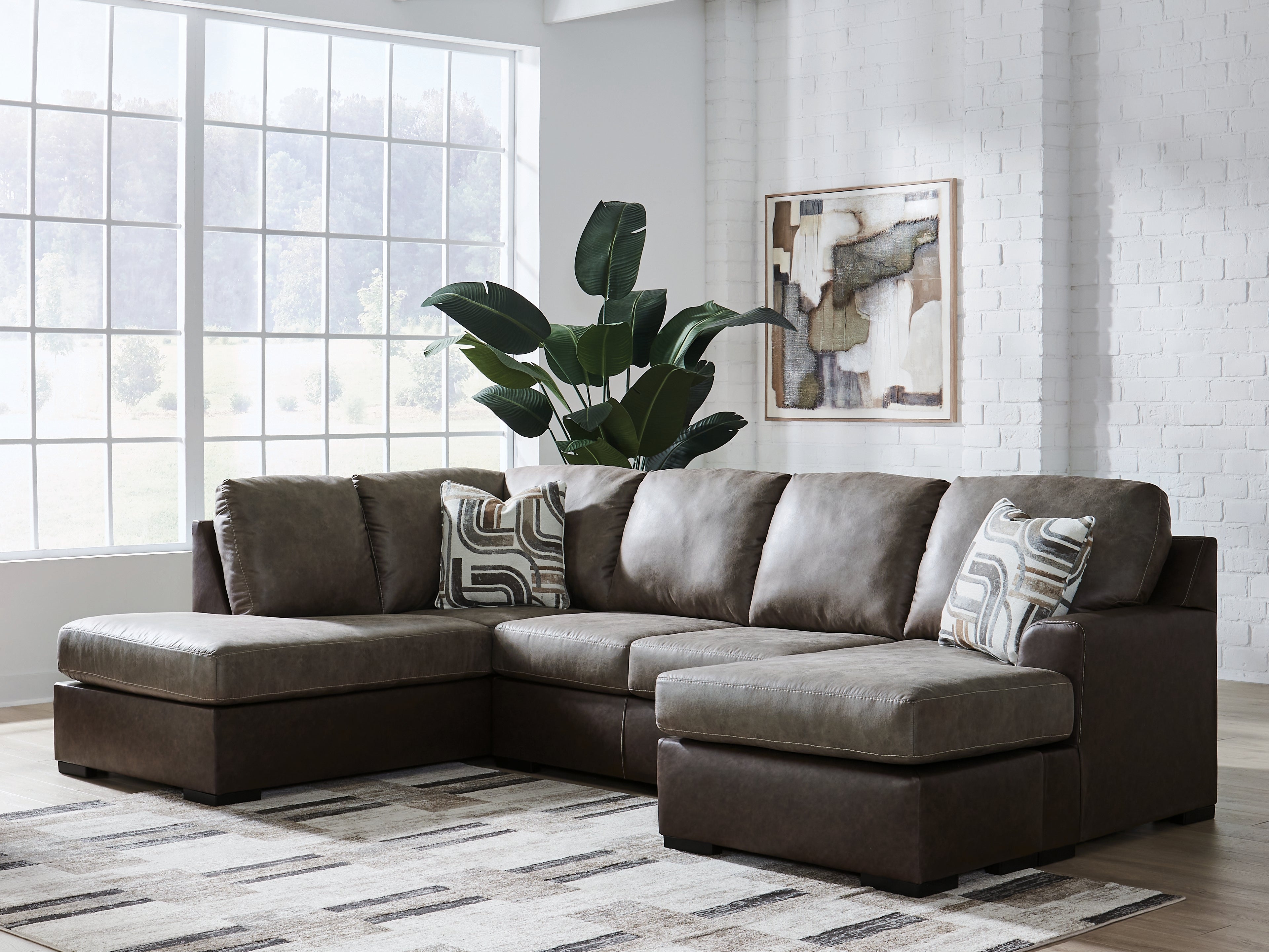 Leasing Furniture - Ashley Furniture - Castille Way Sectional - RAF 2-Piece Sectional with Chaise / Fossil - PC62703S1