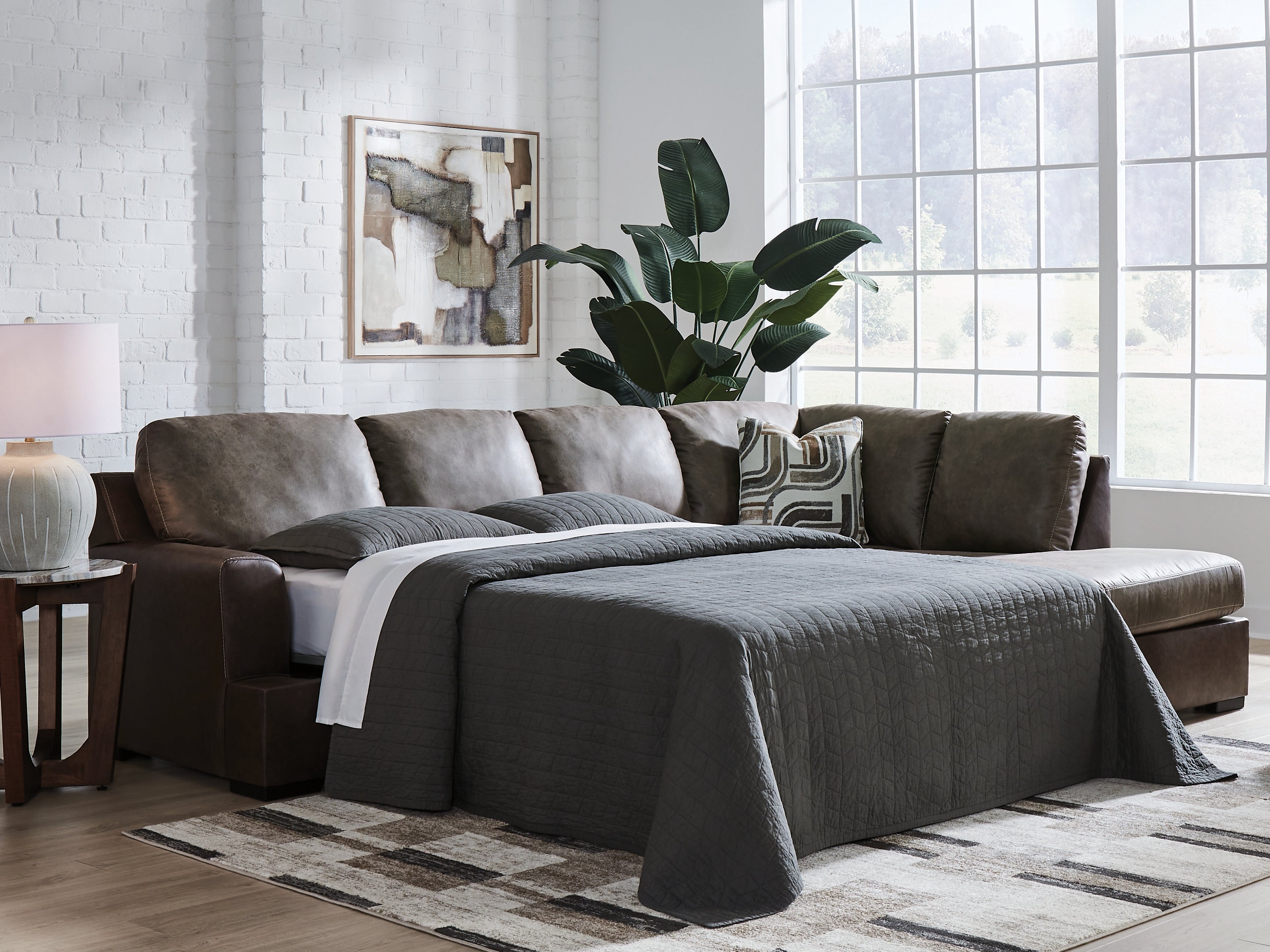 Leasing Furniture - Ashley Furniture - Castille Way Sectional - 2-Piece Sleeper Sectional with Chaise / Fossil - PC62703S5