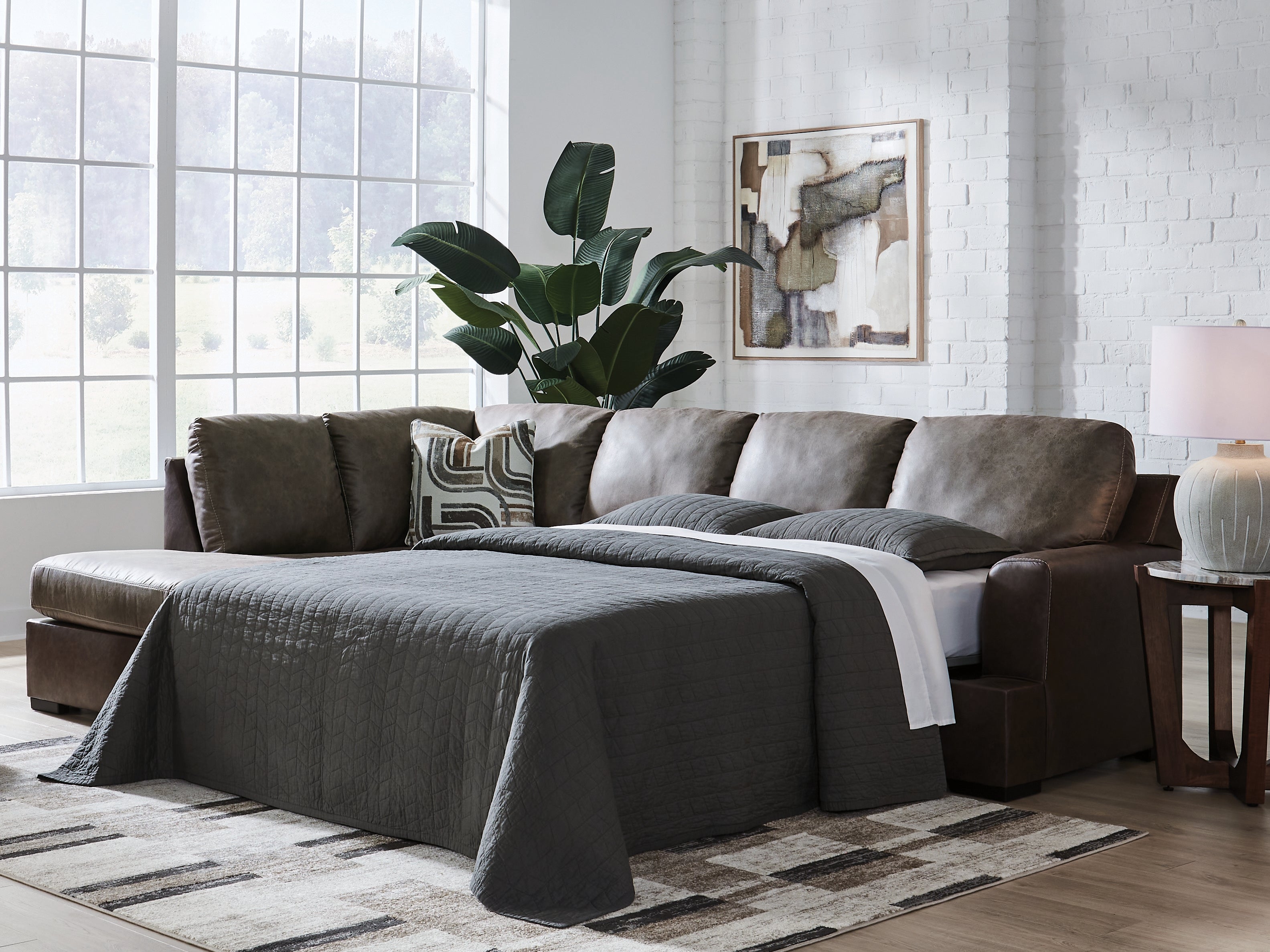 Leasing Furniture - Ashley Furniture - Castille Way Sectional - RAF 2-Piece Sleeper Sectional with Chaise / Fossil - PC62703S4