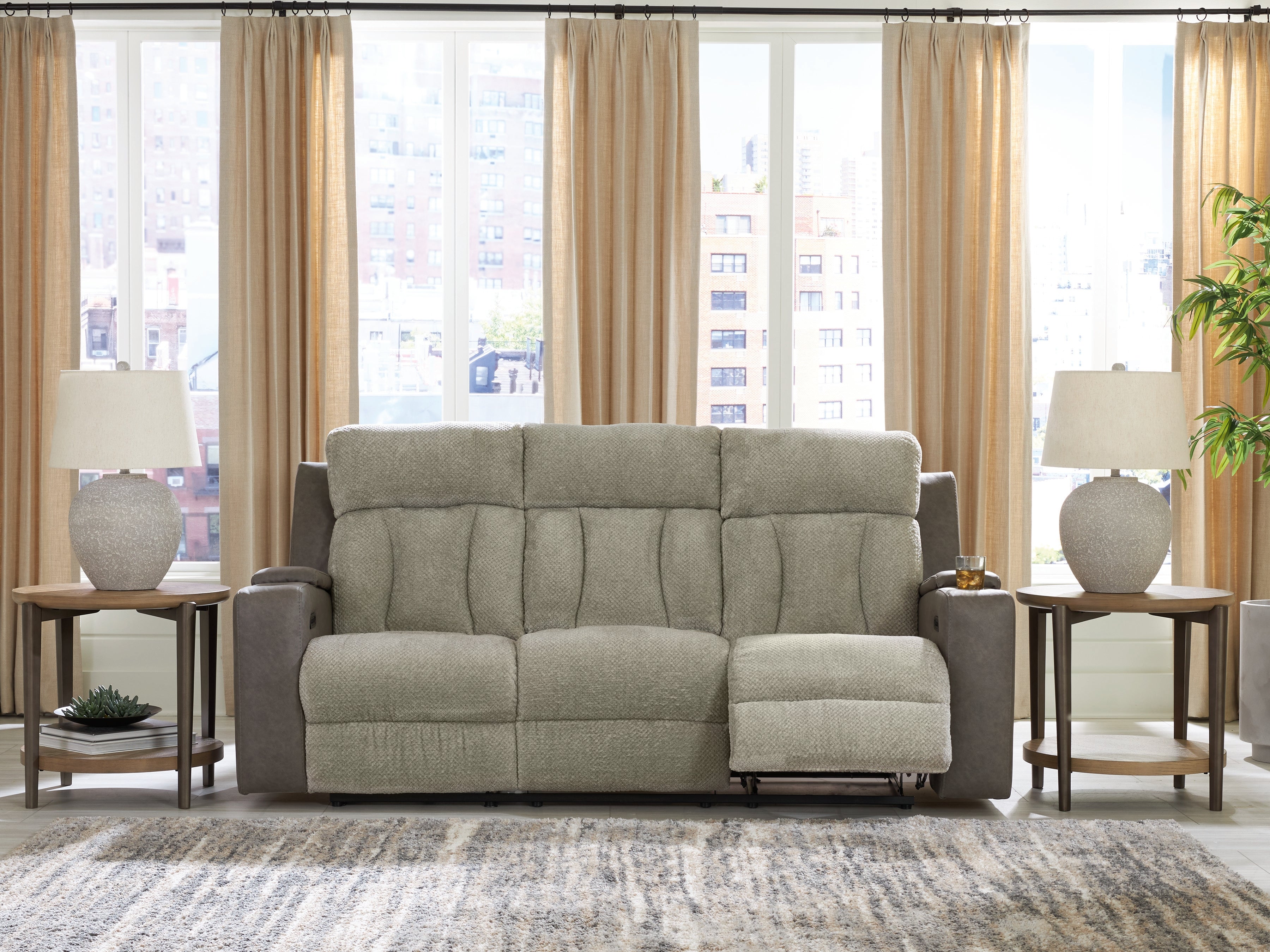 Leasing Furniture - Ashley Furniture - WhipLash Living Room - PWR REC Sofa with ADJ Headrest / Sisal - PC6320415