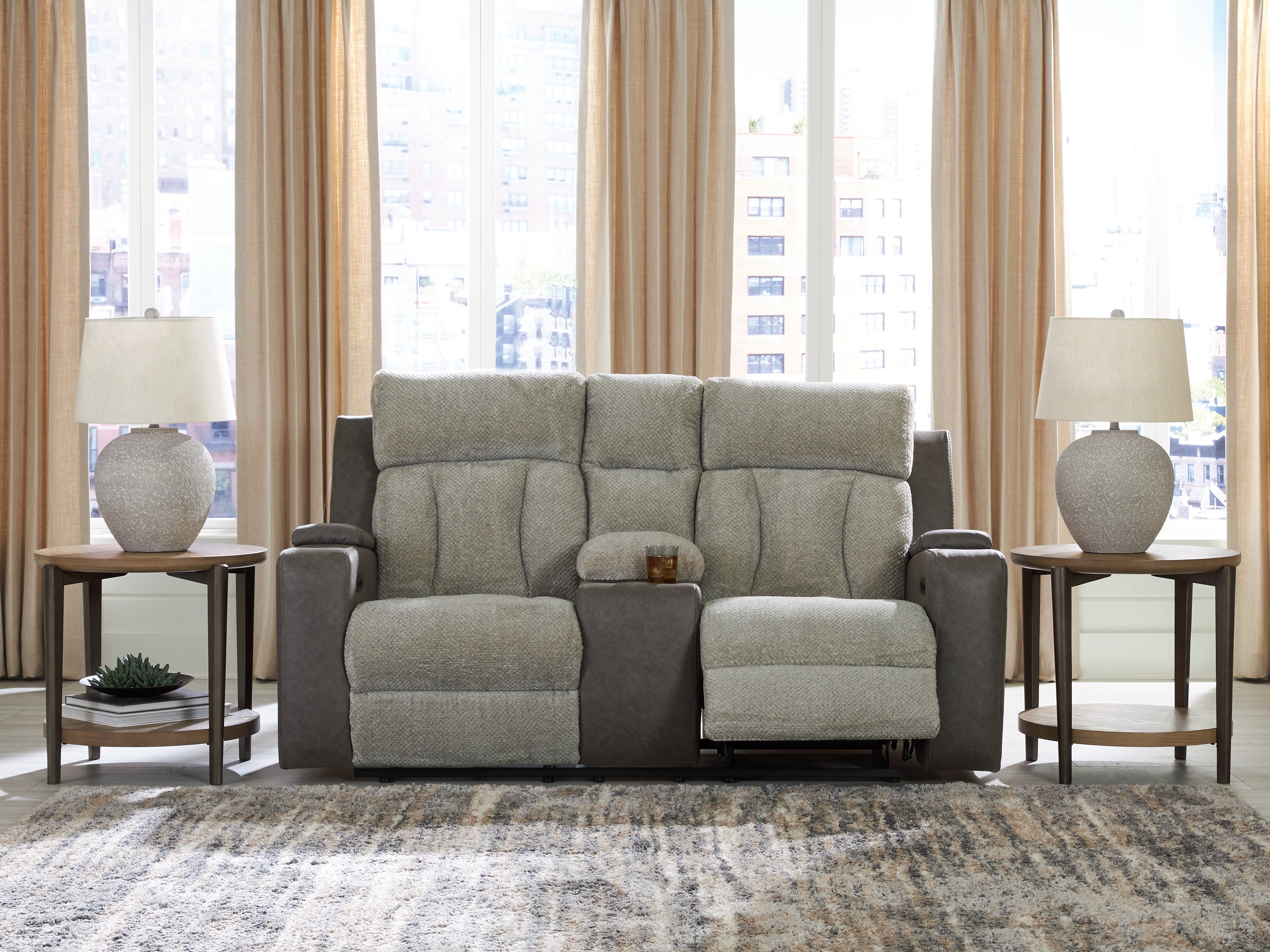 Leasing Furniture - Ashley Furniture - WhipLash Living Room - PWR REC Loveseat/CON/ADJ HDRST / Sisal - PC6320418