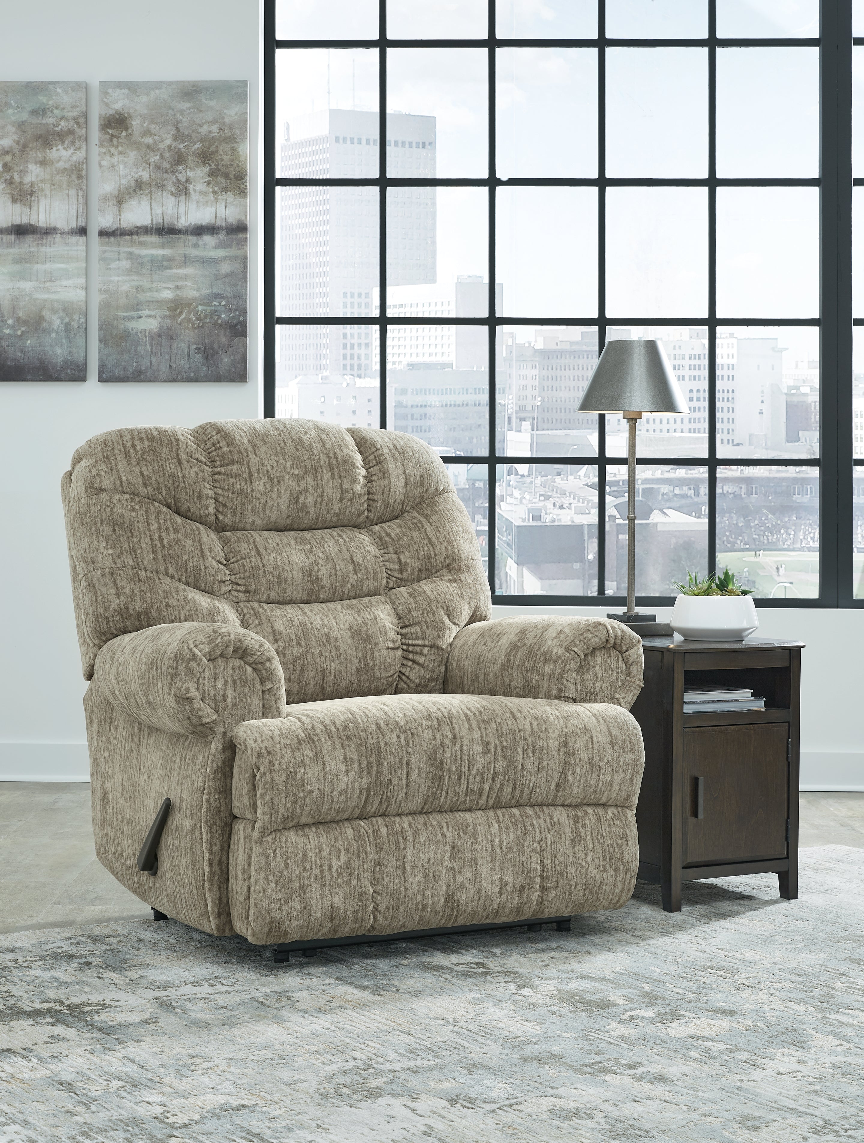 Leasing Furniture - Ashley Furniture - Movie Man Living Room - Zero Wall Recliner / Taupe - 6380329